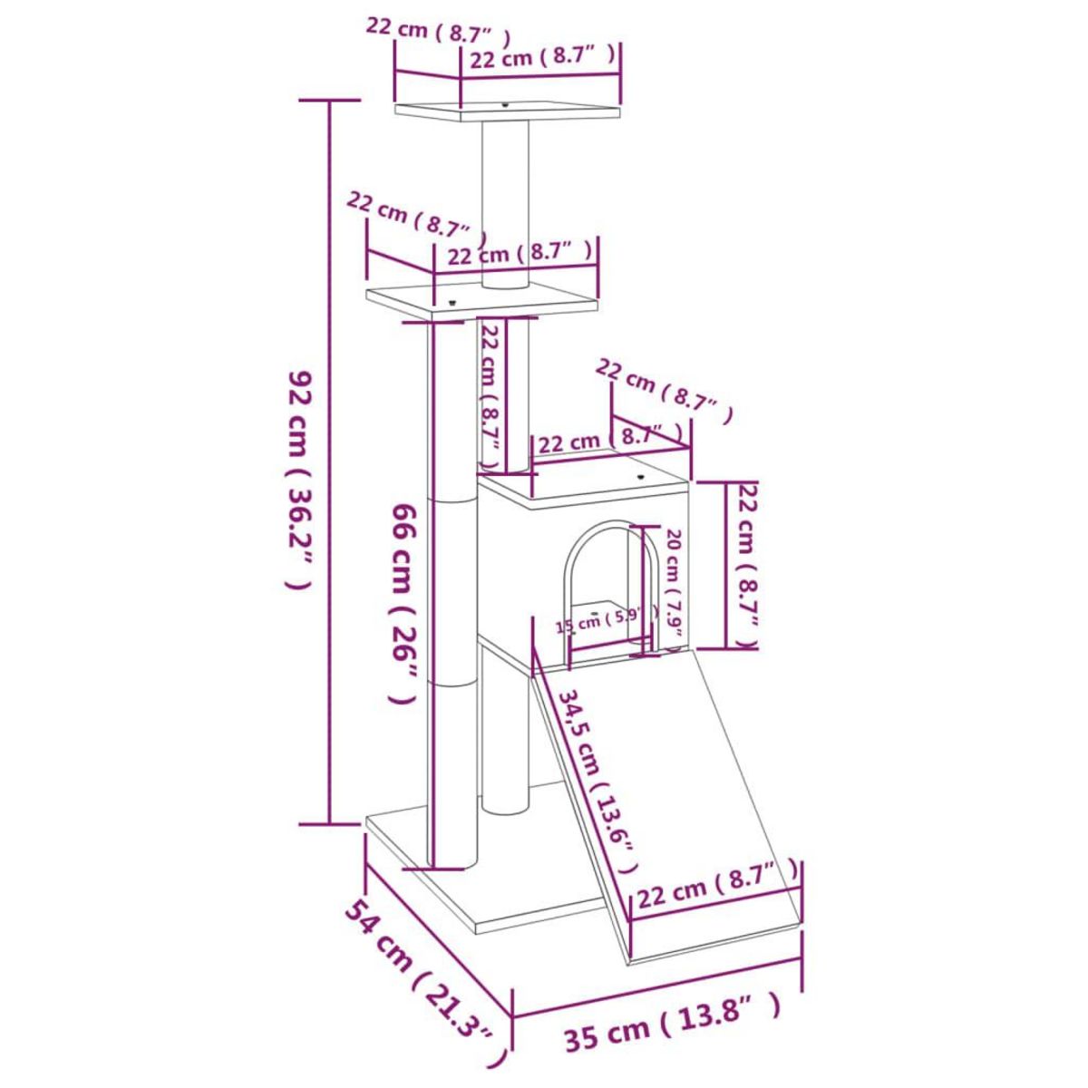 VIDAXL Arbre a chat avec griffoirs en sisal Gris clair 92 cm