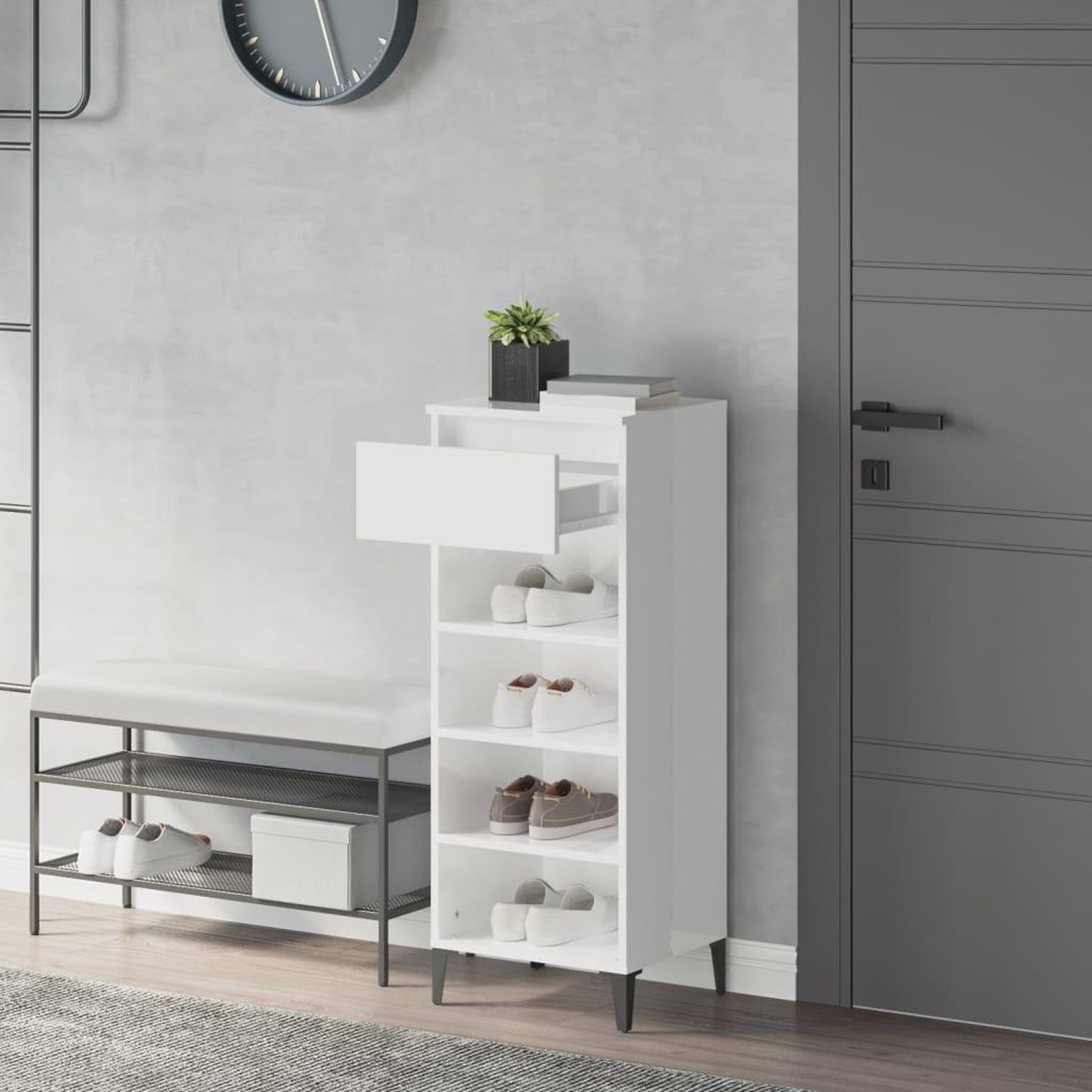 Voir la diapositive 3 : VIDAXL Etagere a chaussures Blanc brillant 40x36x105cm Bois ingenierie