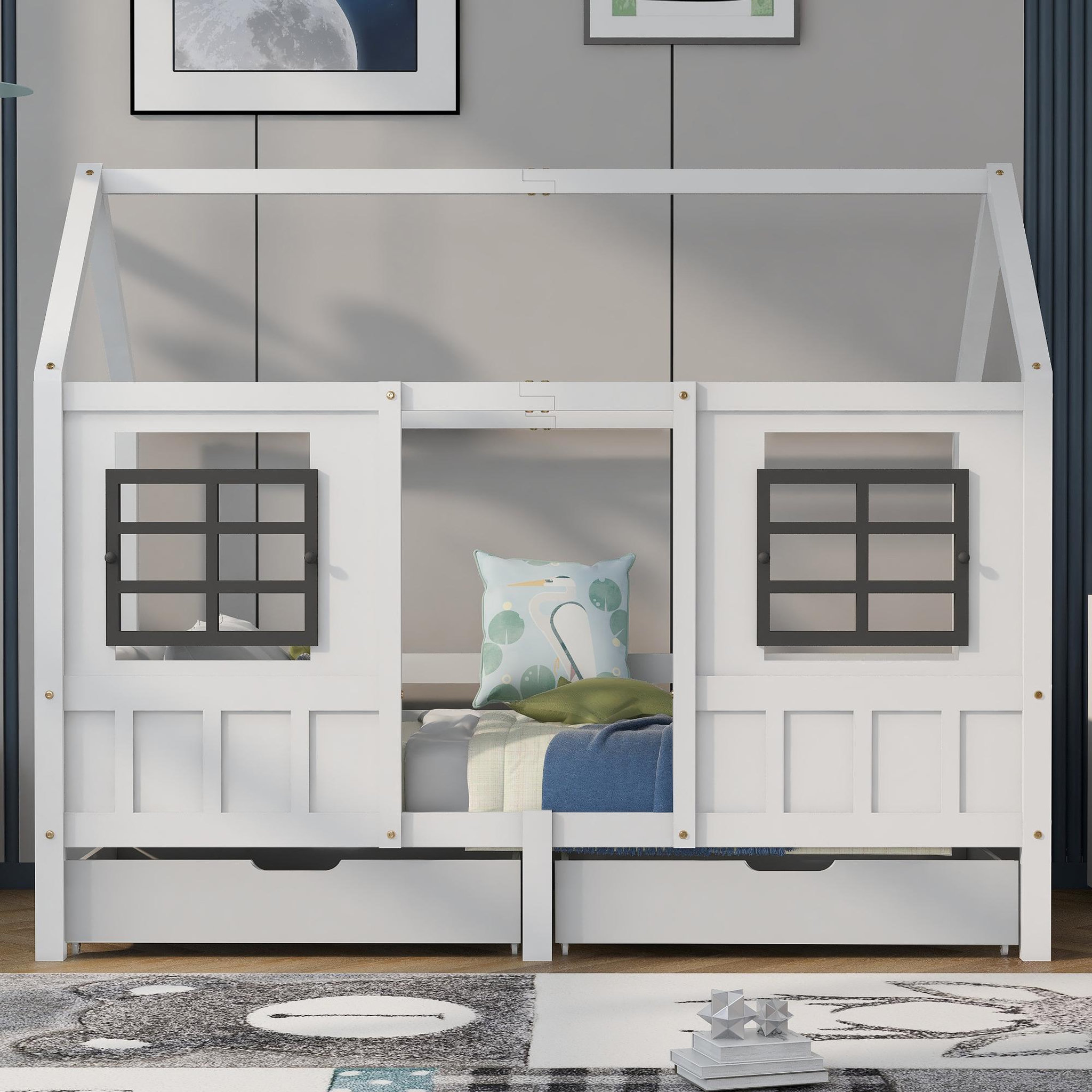 Voir la diapositive 2 : MERAX Lit cabane enfant 90x200cm pin coloris blanc