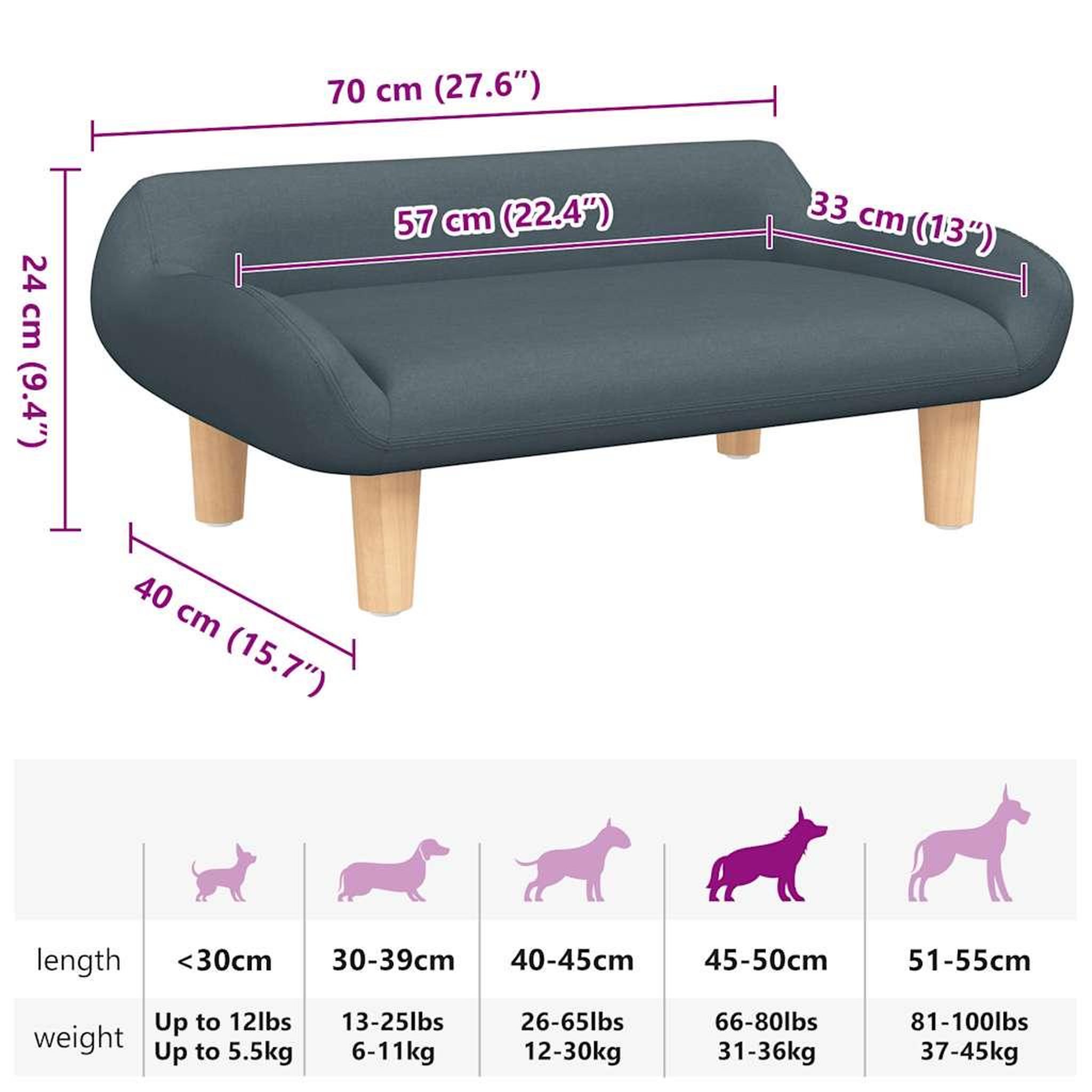 Voir la diapositive 6 : VIDAXL Lit pour chien gris fonce 70x40x24 cm tissu