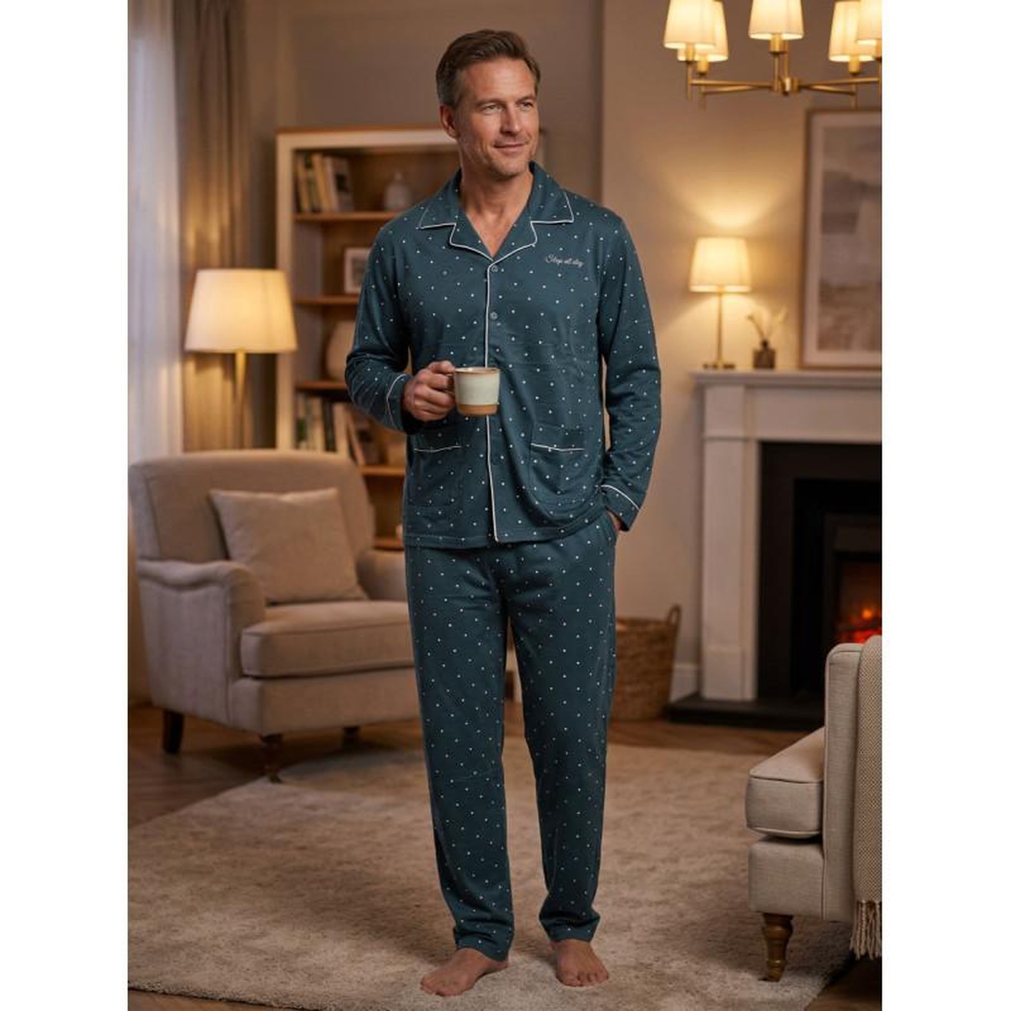 Voir la diapositive 2 : OZABI Pyjama Homme Long Boutonne Col Chemise Ultra Doux
