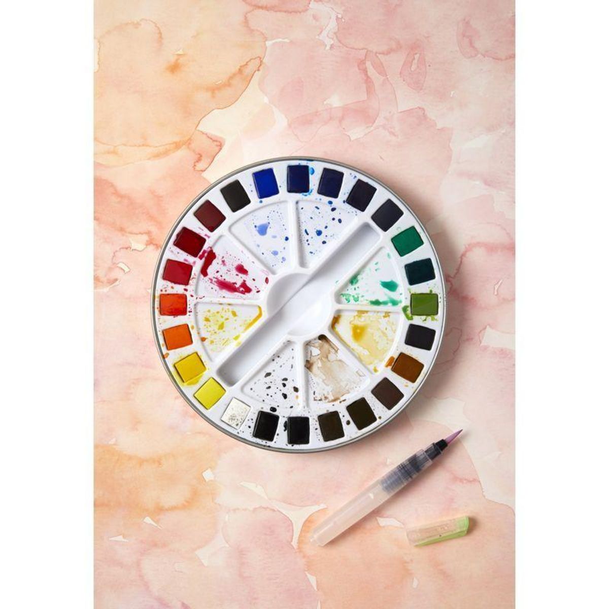 Pebeo Boîte de 24 demi-godets aquarelle + pinceau à eau