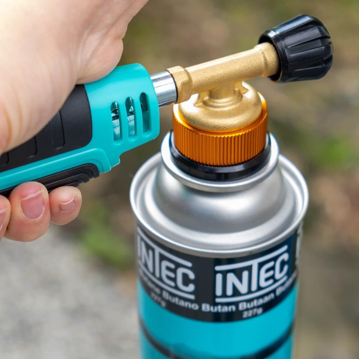 INTEC Désherbeur thermique Brule Herbes Allumage piezo + 8 cartouches 227gr + Adaptateur multi cartouches INTEC