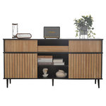 MERAX Buffet de cuisine 4 portes 1 tiroir - 160 cm noir+naturel panneau de particules