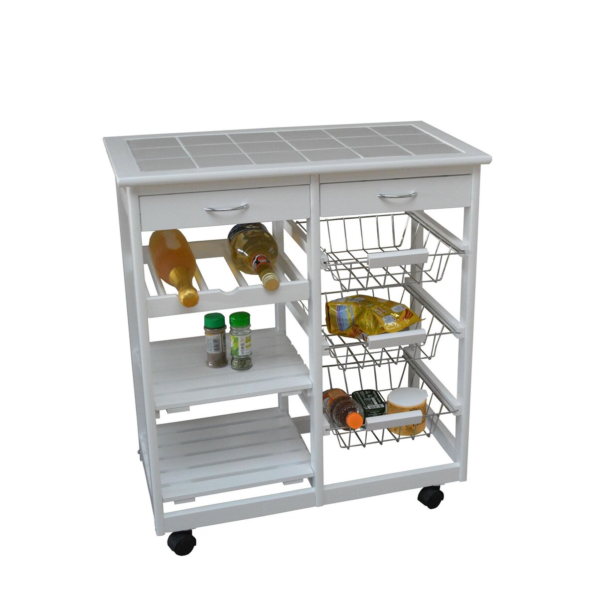 Desserte de cuisine en pin massif sur roulettes CARILLON