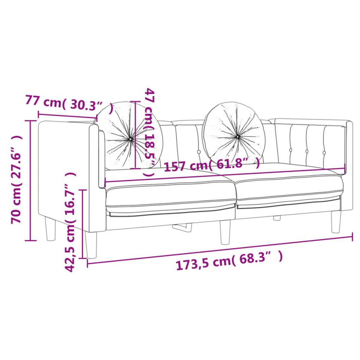VIDAXL Canape avec coussins 2 places gris clair velours