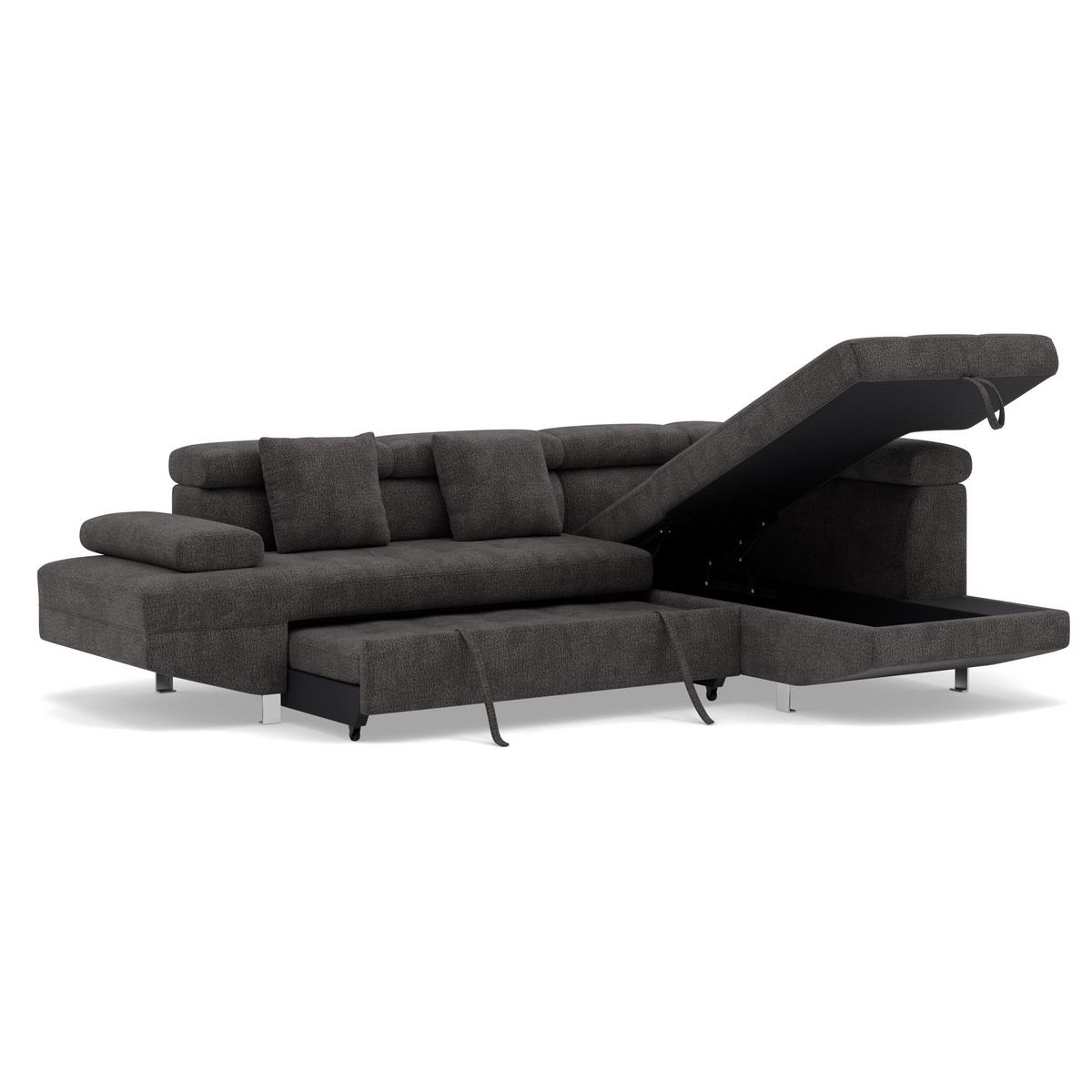 BEST MOBILIER Margaux - canapé d'angle droit 5 places convertible avec coffre et têtières réglables en velours texturé