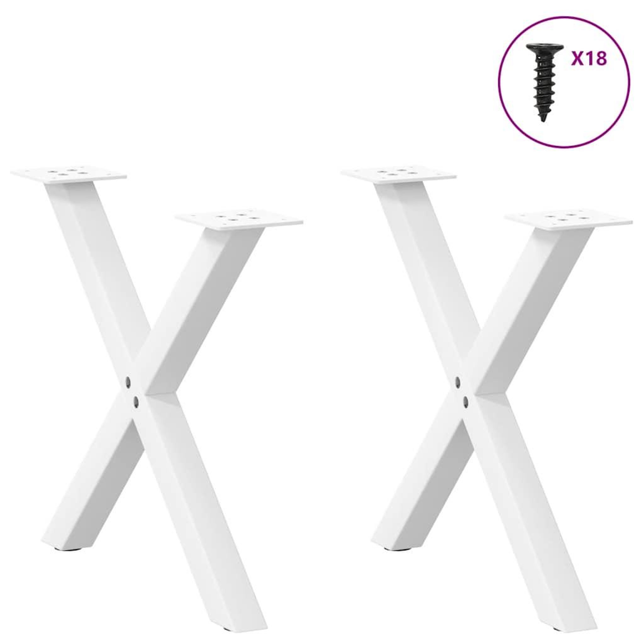 Voir la diapositive 3 : VIDAXL Pieds de table basse forme de X 2 pcs blanc 50x(42-43) cm acier