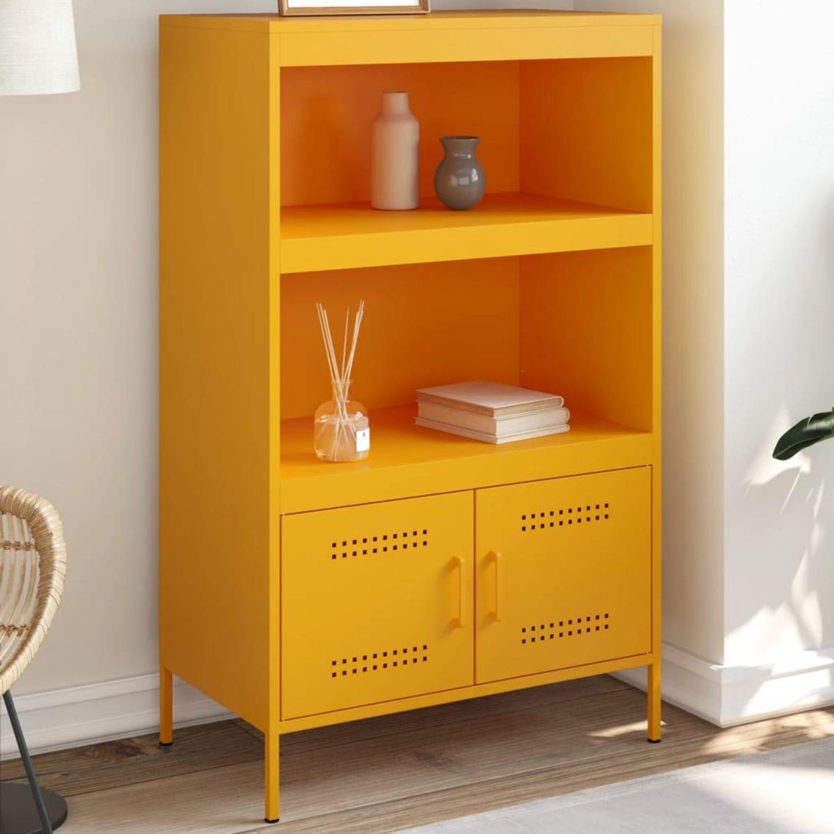 VIDAXL Buffet haut jaune moutarde 68x39x113 cm acier