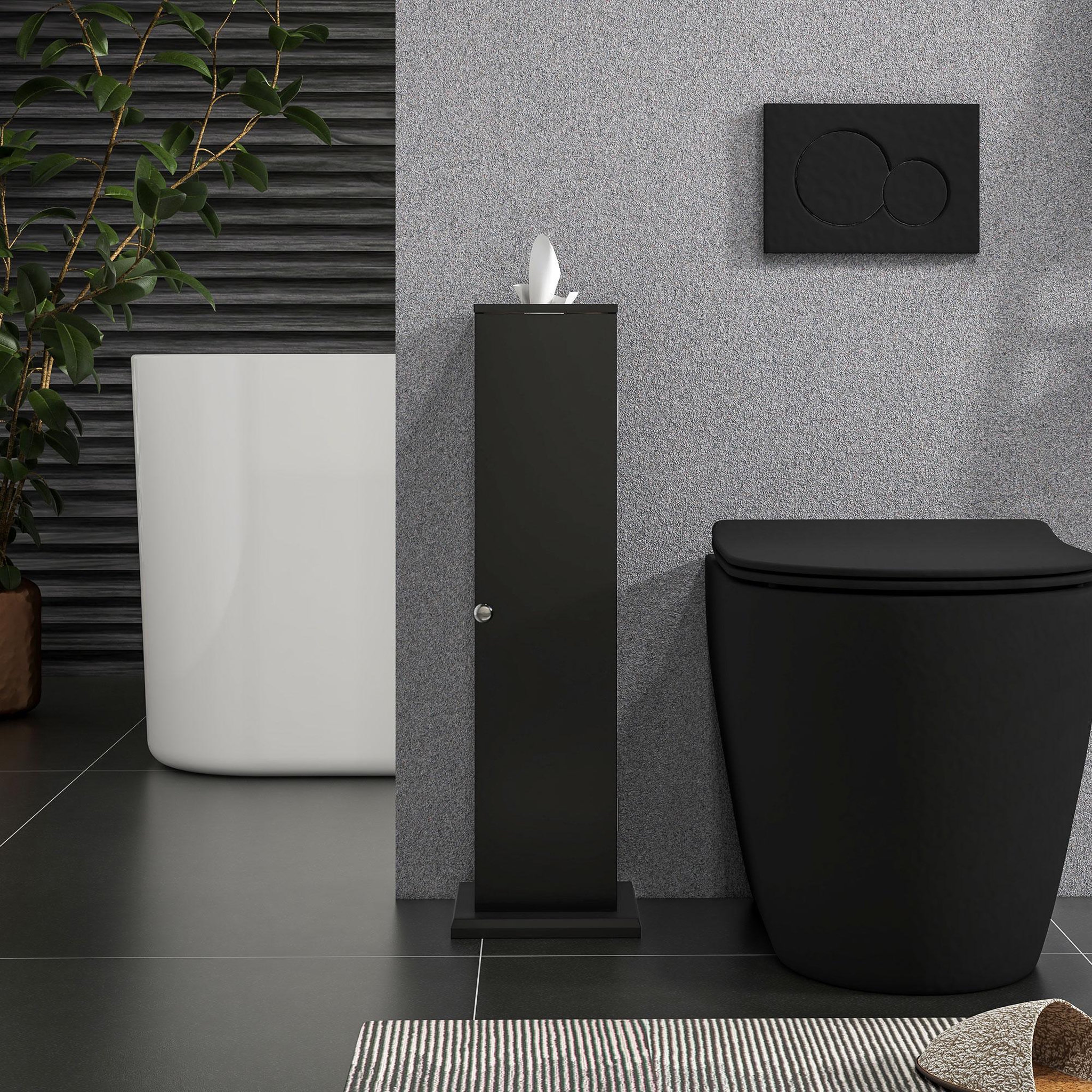 Voir la diapositive 5 : HOMCOM Support papier toilette - porte-papier toilette - armoire pour papier toilette - 3 niveaux + sortie papier mdf noir