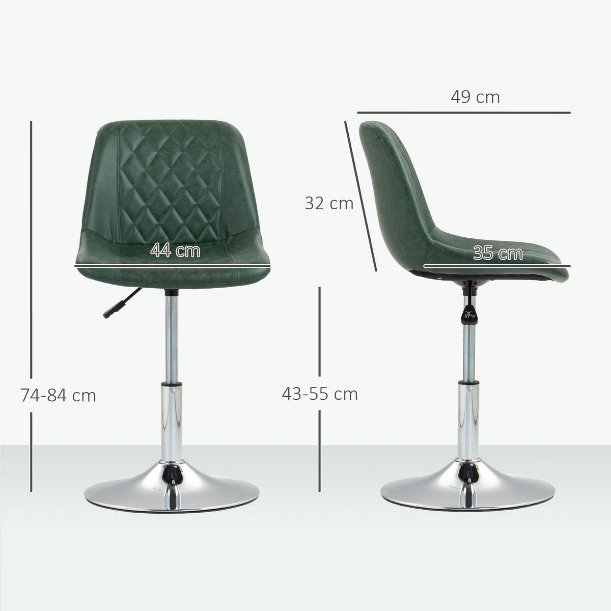 HOMCOM Chaise de bureau design Chesterfield capitonné revêtement synthétique vert vieilli avec surpiqûres
