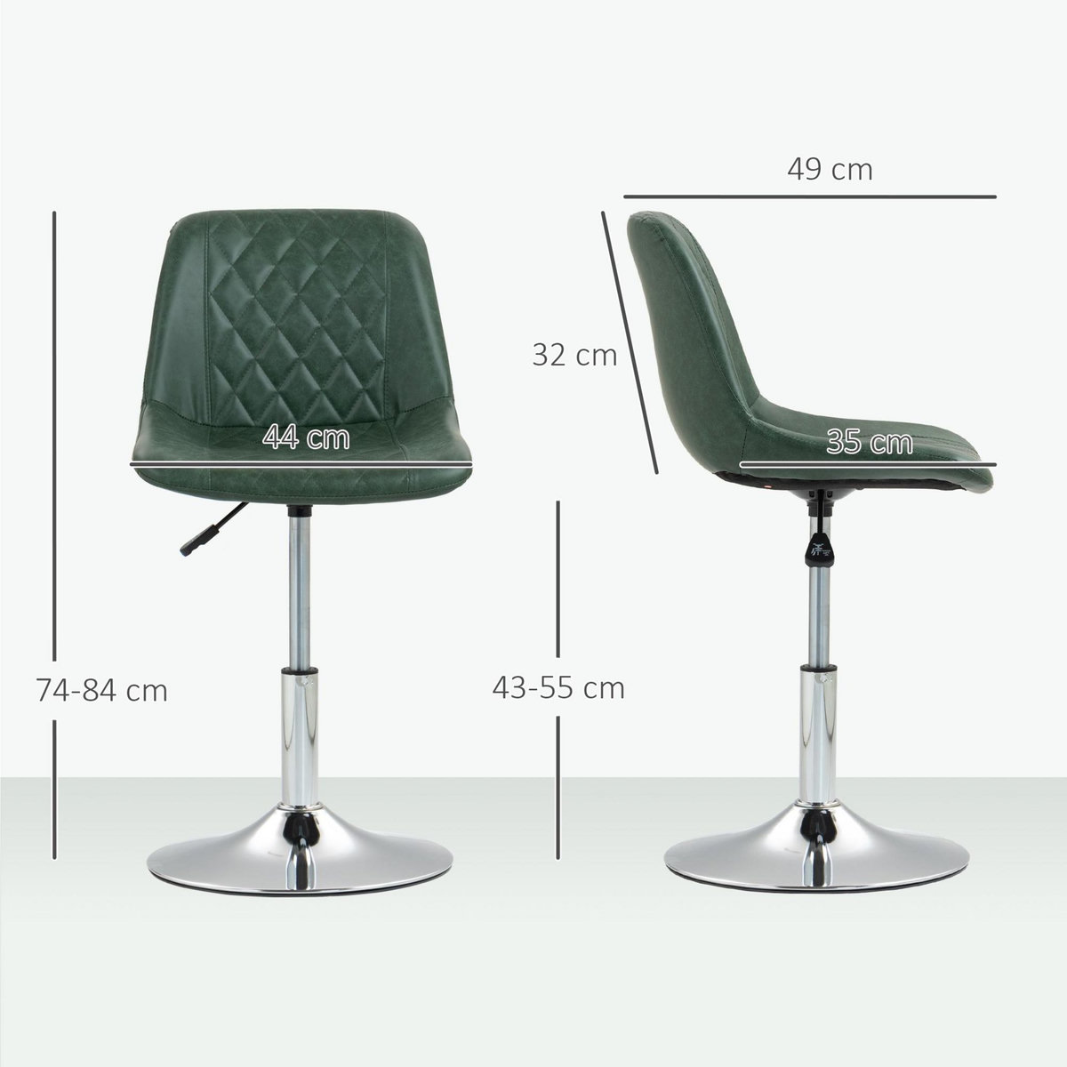 HOMCOM Chaise de bureau design Chesterfield capitonné revêtement synthétique vert vieilli avec surpiqûres