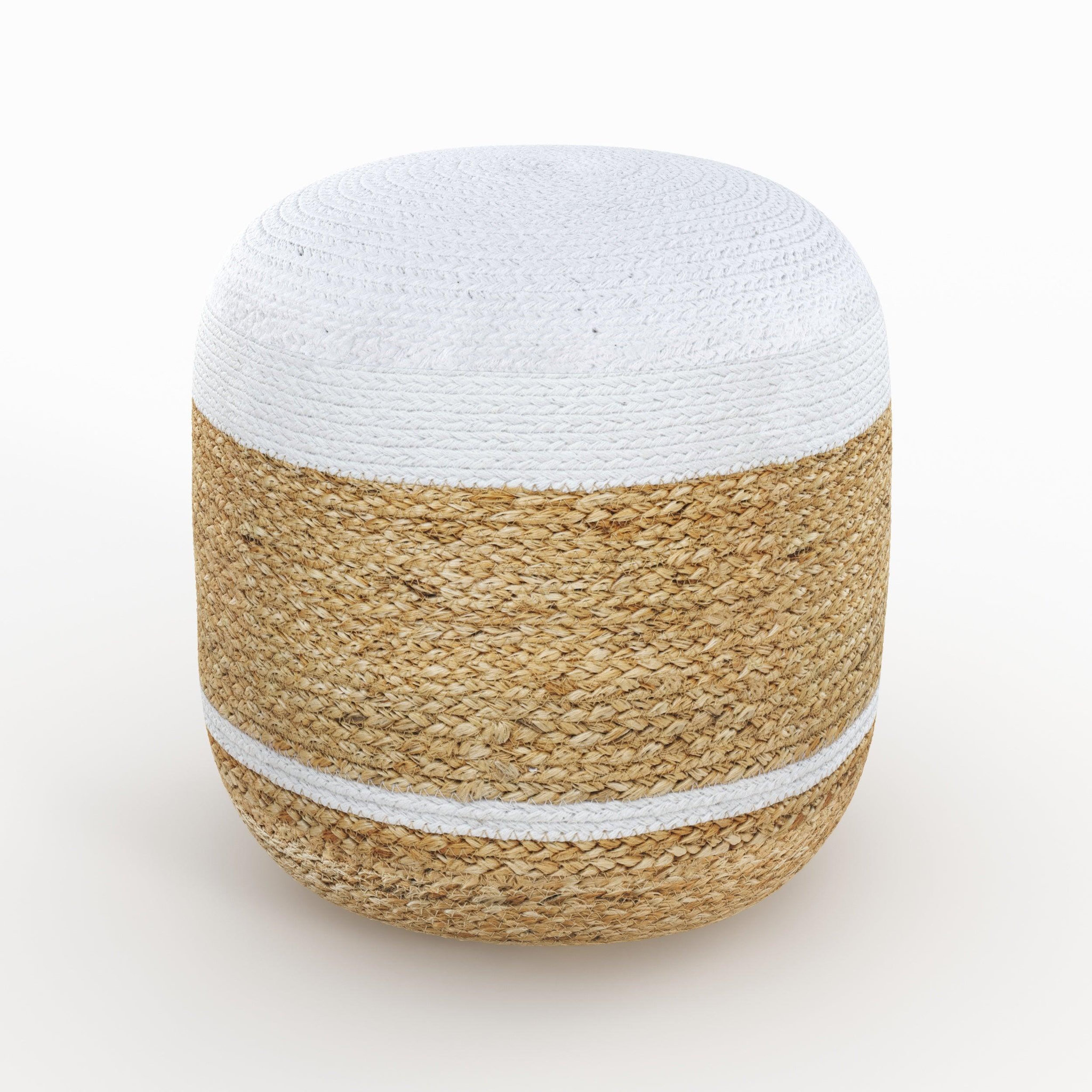 Voir la diapositive 1 : MAISON PAVANE Pouf rond en jute et blanc d40 cm-billy