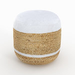 Rendez vous déco Pouf rond en jute et blanc D40 cm-Billy