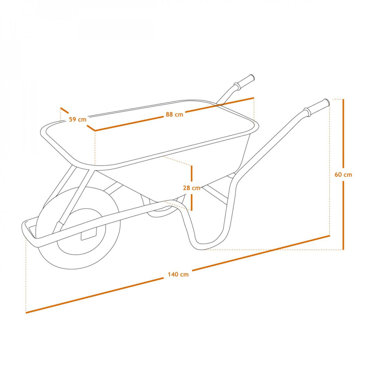 LINXOR Brouette de jardin, de chantier tout terrain - 75 L - 160 Kg