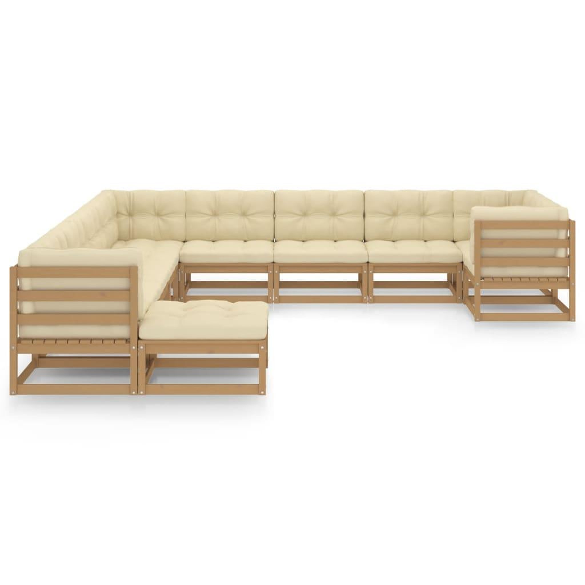 Voir la diapositive 2 : VIDAXL Salon de jardin 11 pcs avec coussins Marron miel Bois de pin