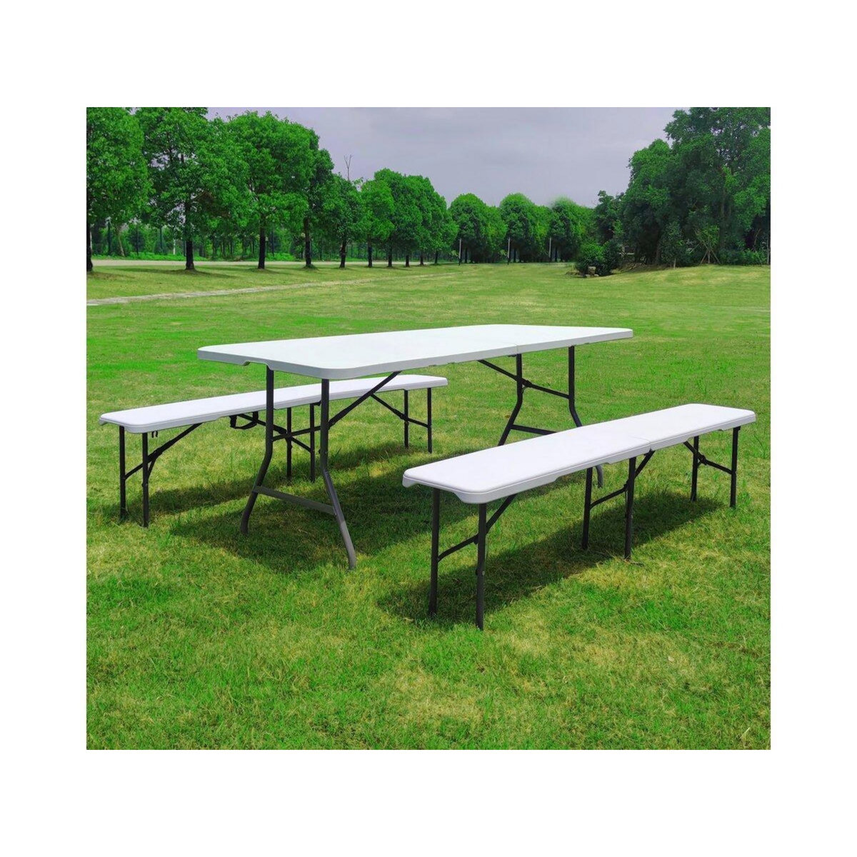 Habitat et Jardin Ensemble Table de jardin pliante + 2 Bancs pliants   Foldy  - Blanc