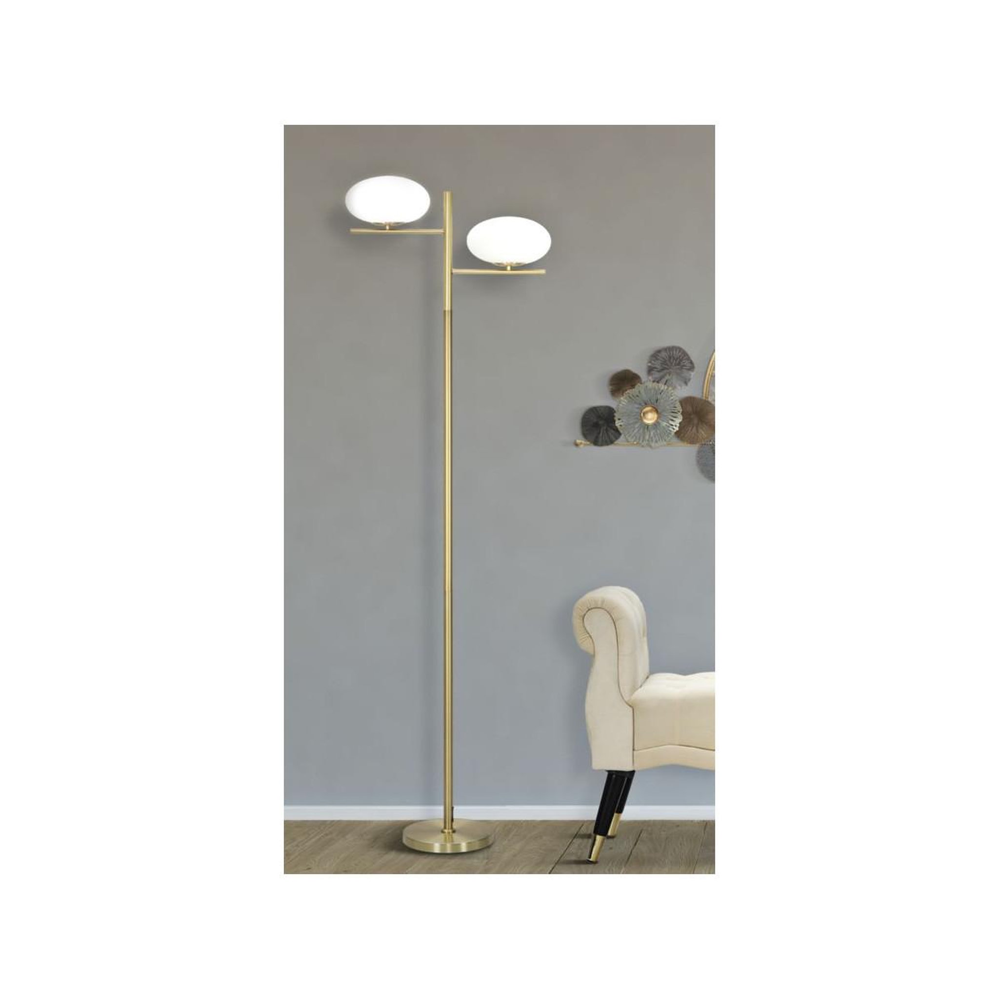 Voir la diapositive 5 : Paris Prix Lampadaire 2 sphères  glamy  180cm blanc & or