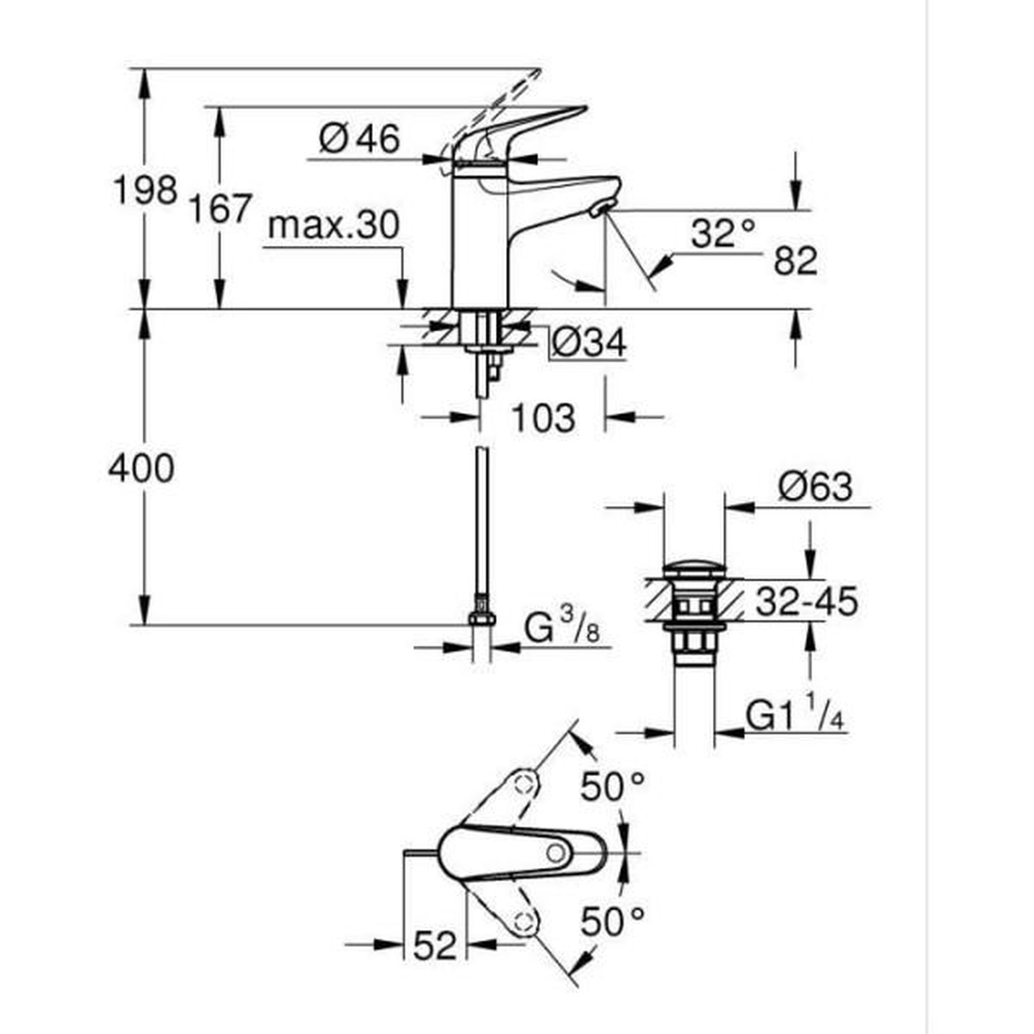 Voir la diapositive 2 : Grohe Mitigeur monocommande - grohe - 24319001 - lavabo swift - avec sécurité enfant - taille s