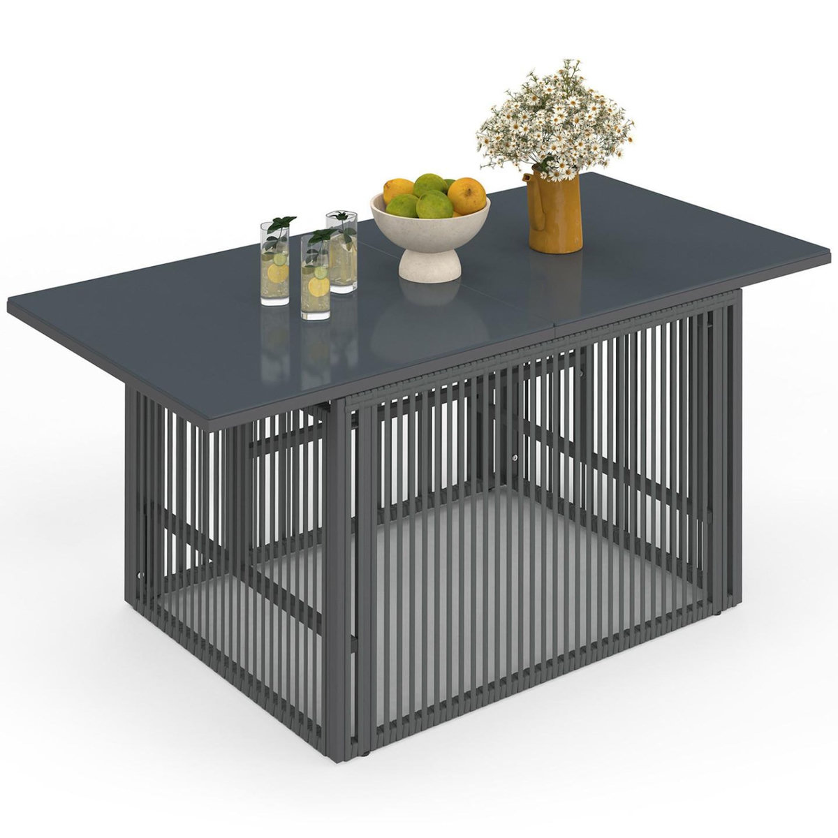 ID MARKET Table basse de jardin relevable rectangulaire 100 cm RIO structure métal et cordage gris anthracite