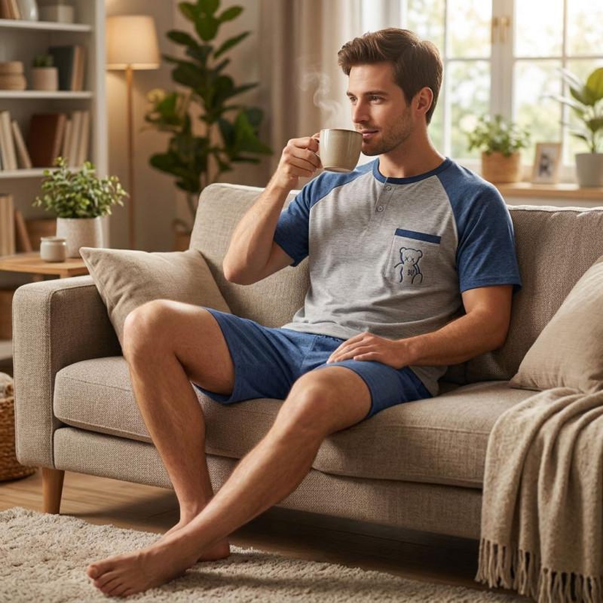 Voir la diapositive 4 : OZABI OZABI Ensemble Pyjama Pyjama Court Homme Coton
