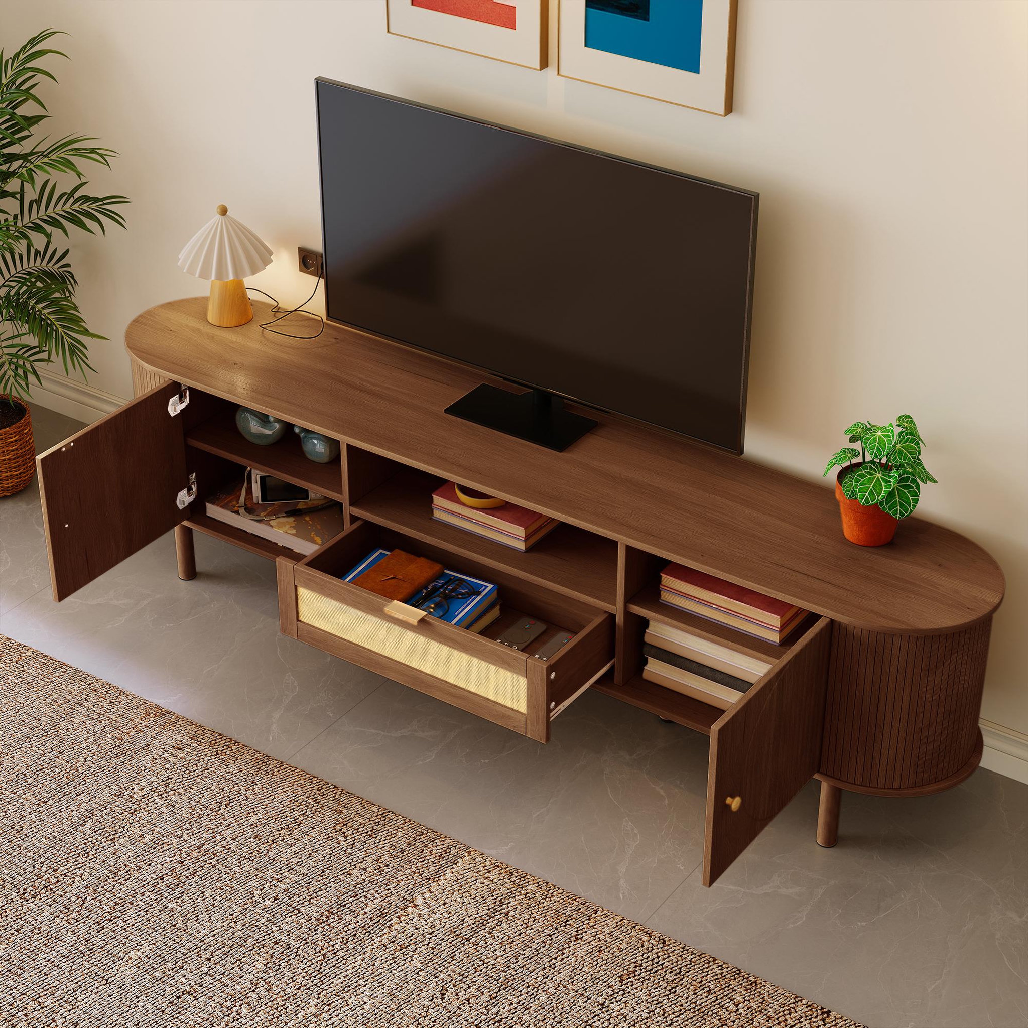 Voir la diapositive 5 : MERAX Meuble tv naturel 175 cm mdf