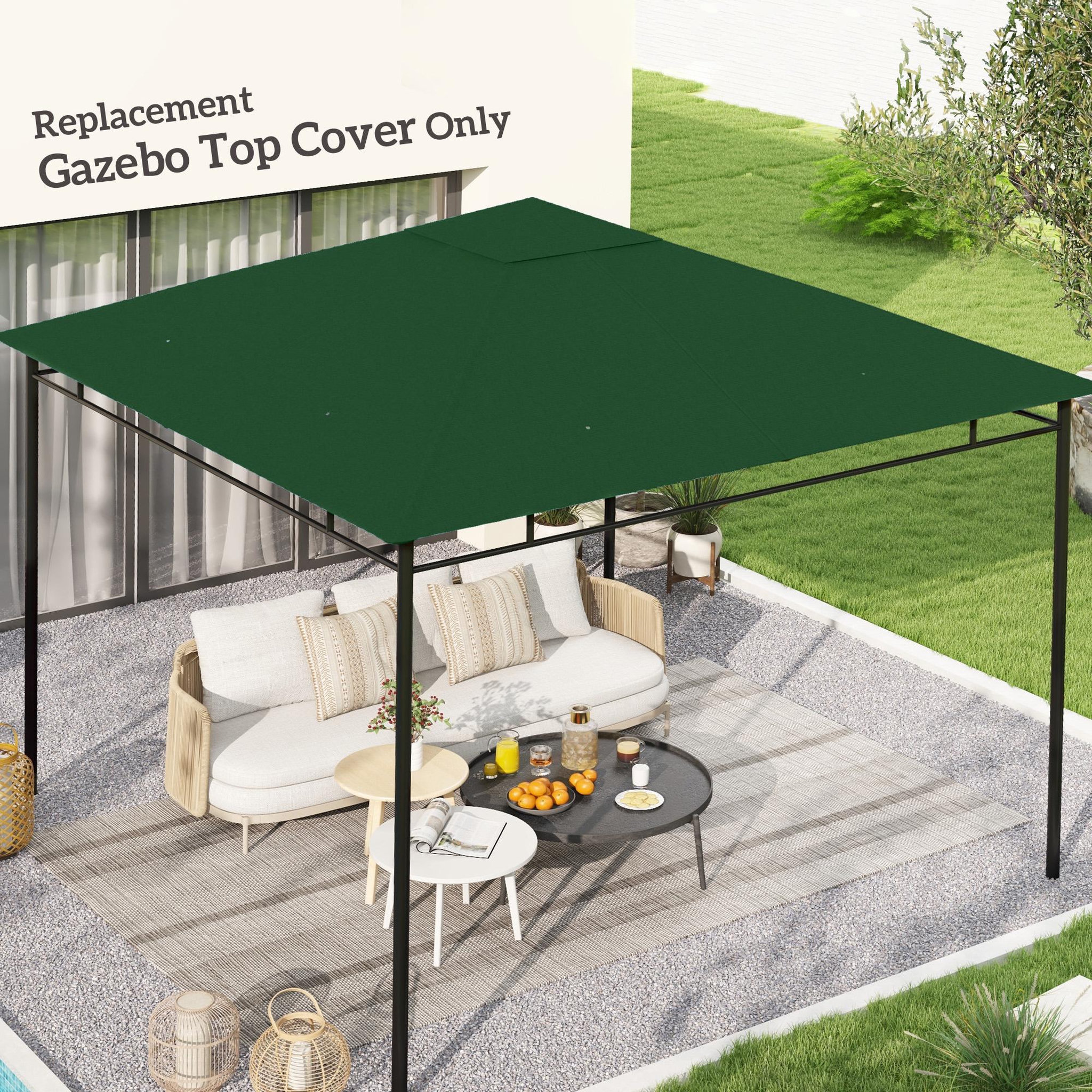 Voir la diapositive 2 : OUTSUNNY Toile de rechange pour pavillon tonnelle tente 3 x 3 m polyester haute densité 180 g/m² revêtement PA anti-UV vert