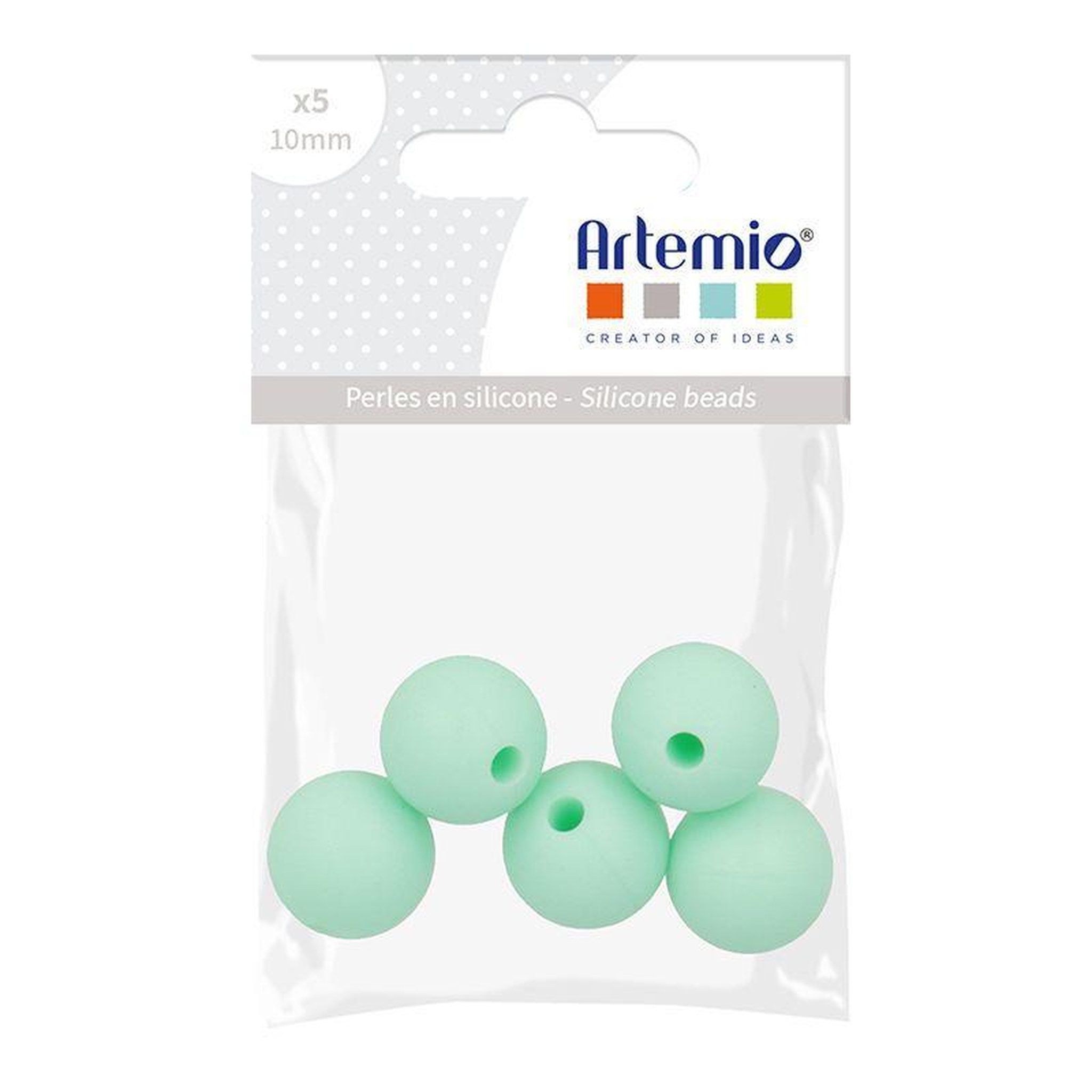 Voir la diapositive 2 : Artemio 5 perles silicone rondes - 10 mm - vert d'eau