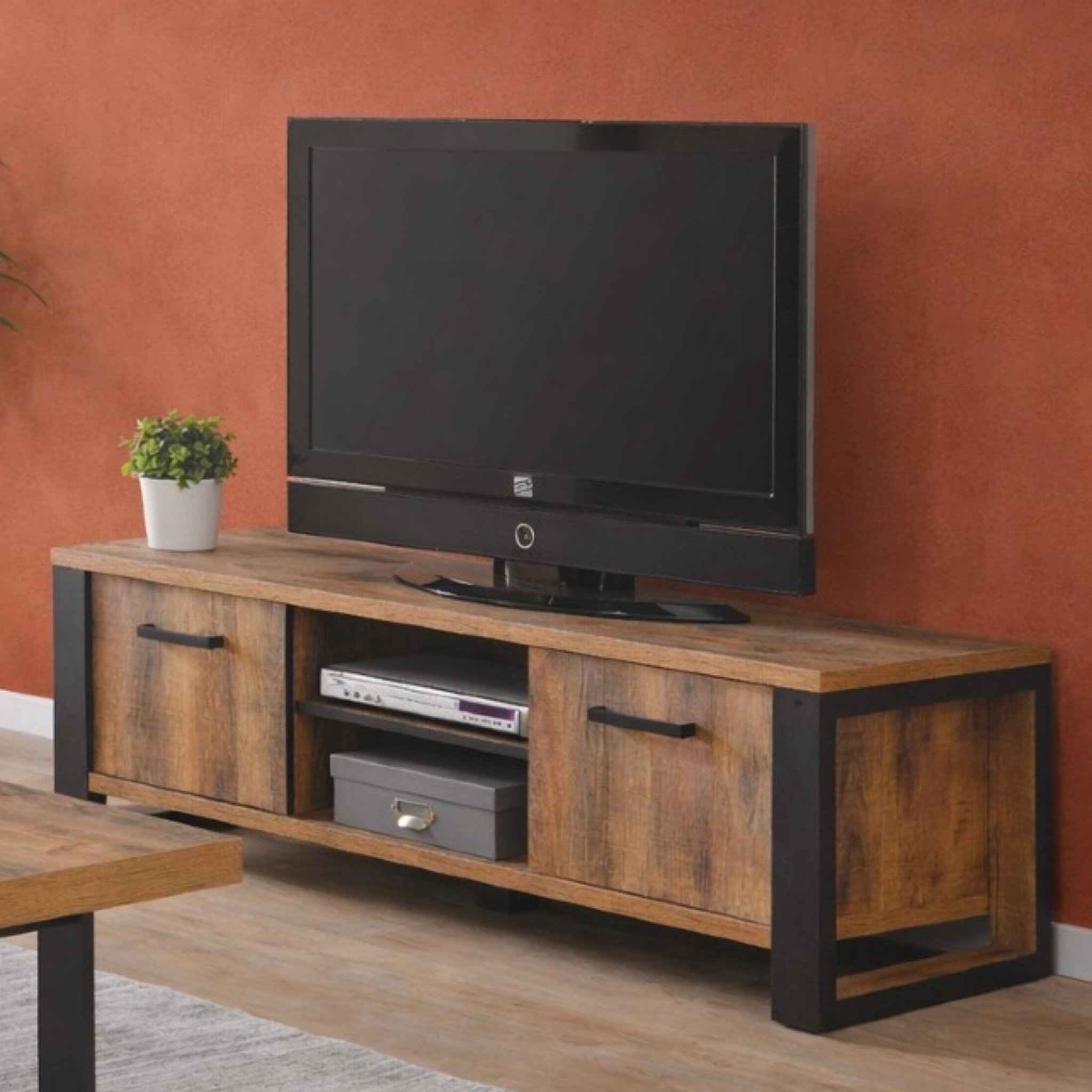 Voir la diapositive 2 : JLC KREATION Meuble tv en bois 2 portes-2 niches MONA
