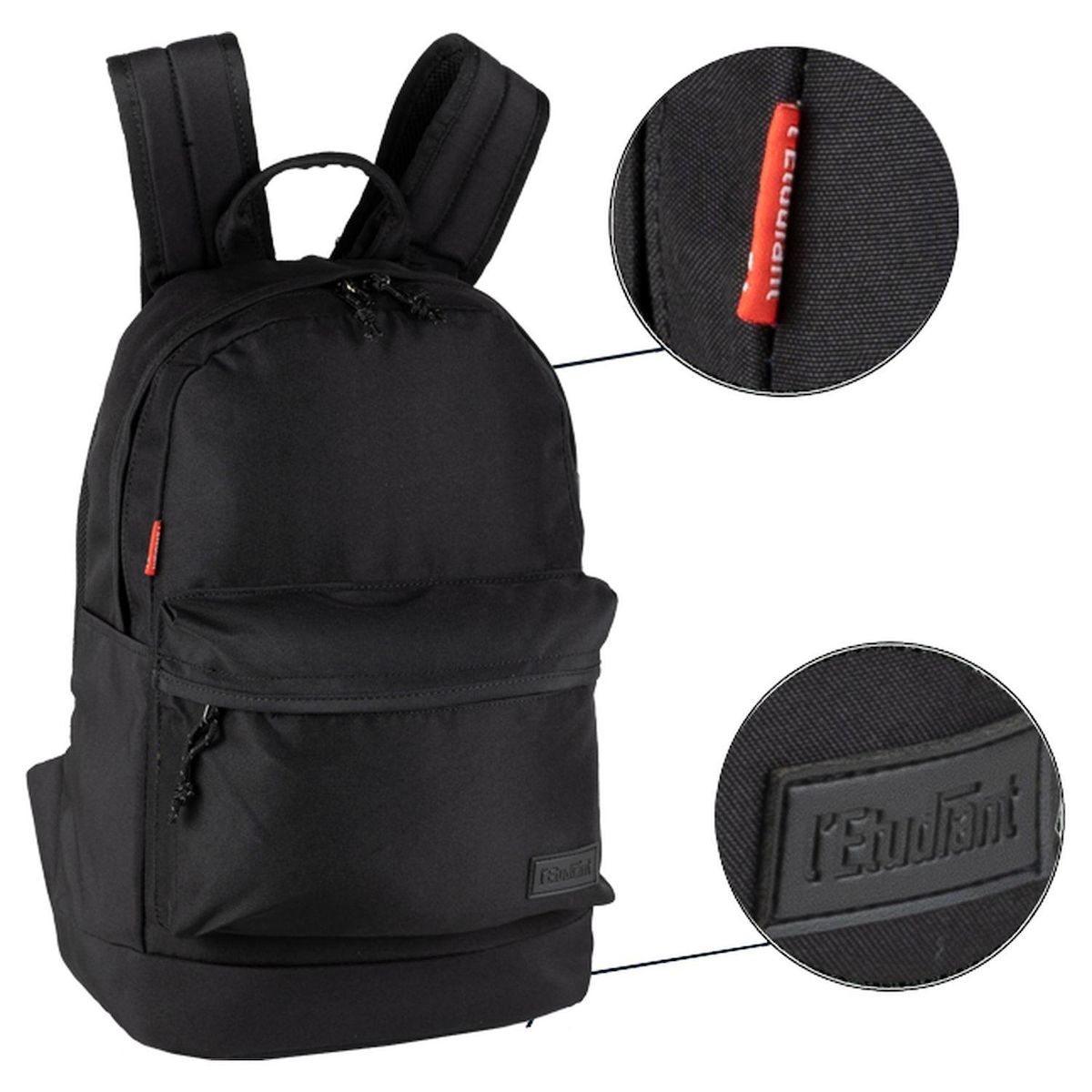 l'étudiant Sac à dos 1 compartiment souple noir