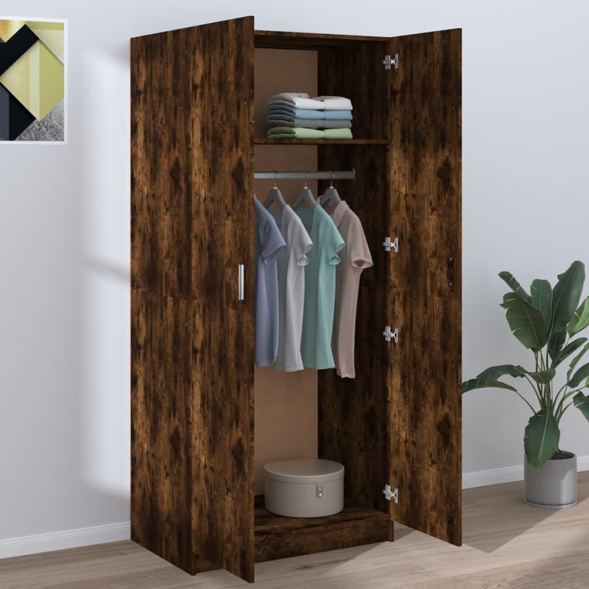 Voir la diapositive 5 : VIDAXL Garde-robe Chene fume 80x52x180 cm Bois d'ingenierie