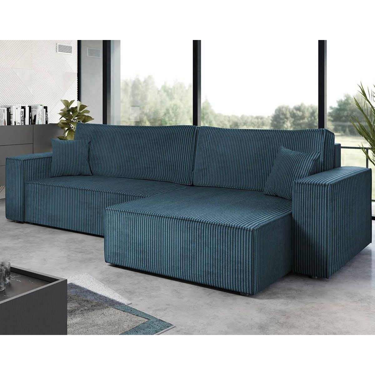 BEST MOBILIER Cezanne - canapé d'angle réversible 5 places convertible avec coffre en velours côtelé