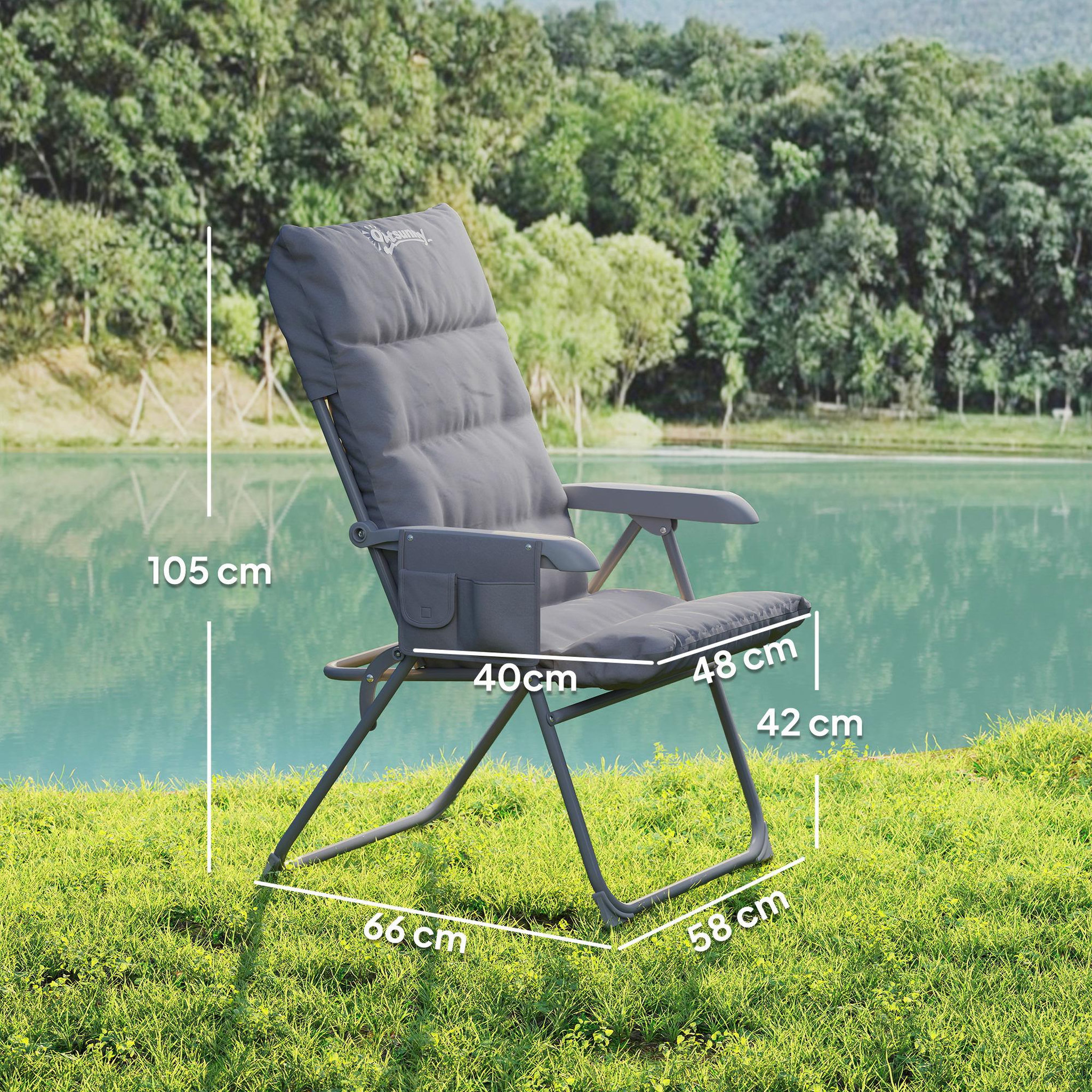 Voir la diapositive 3 : OUTSUNNY Chaise de camping pliante rembourrée inclinable grand confort gris