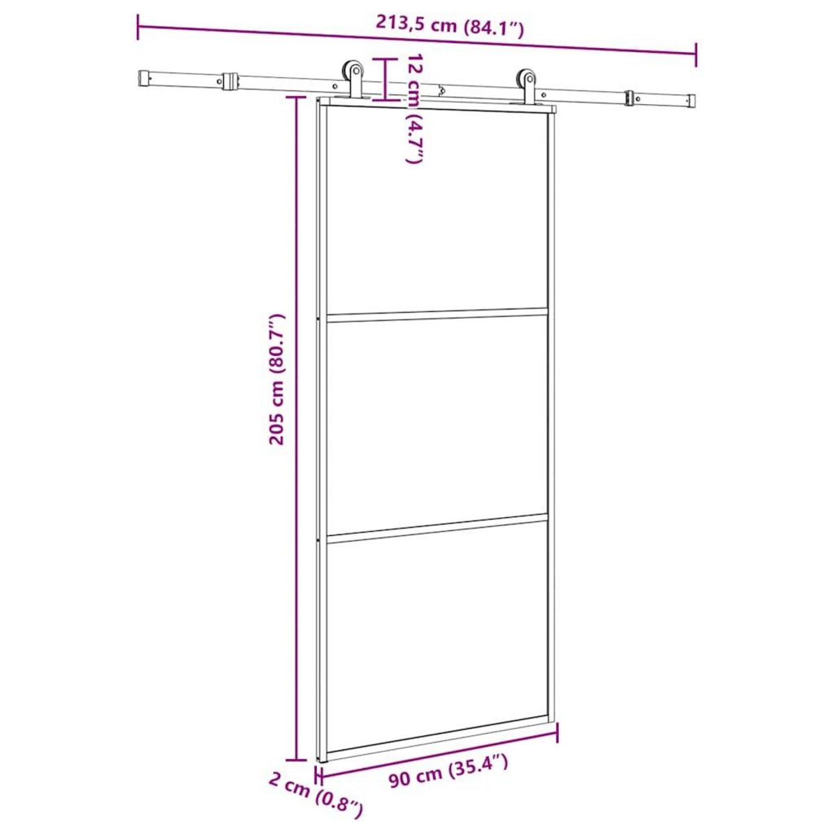 VIDAXL Porte coulissante avec kit de quincaillerie 90x205 cm Verre ESG