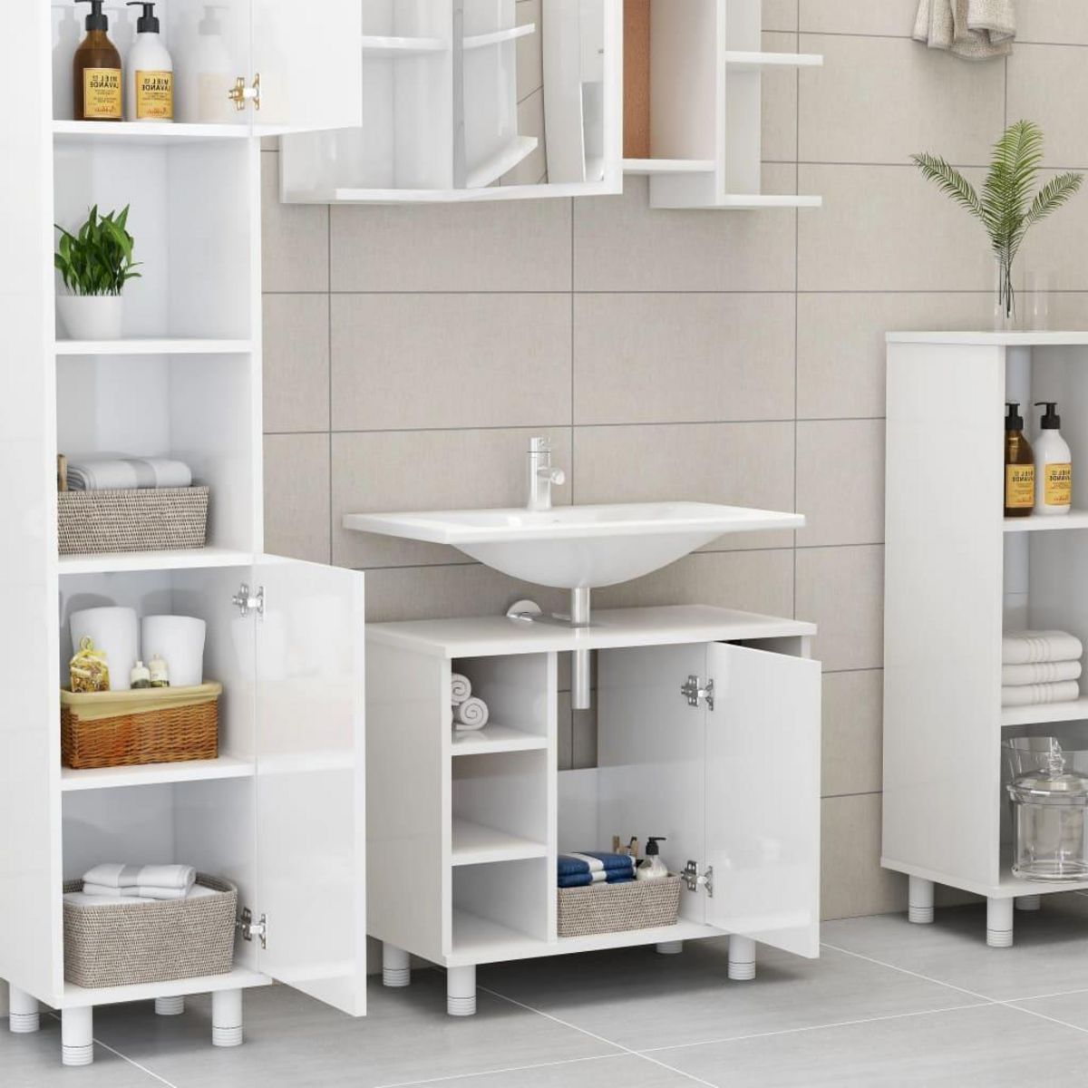 VIDAXL Armoire de salle de bain Blanc brillant Bois d'ingenierie