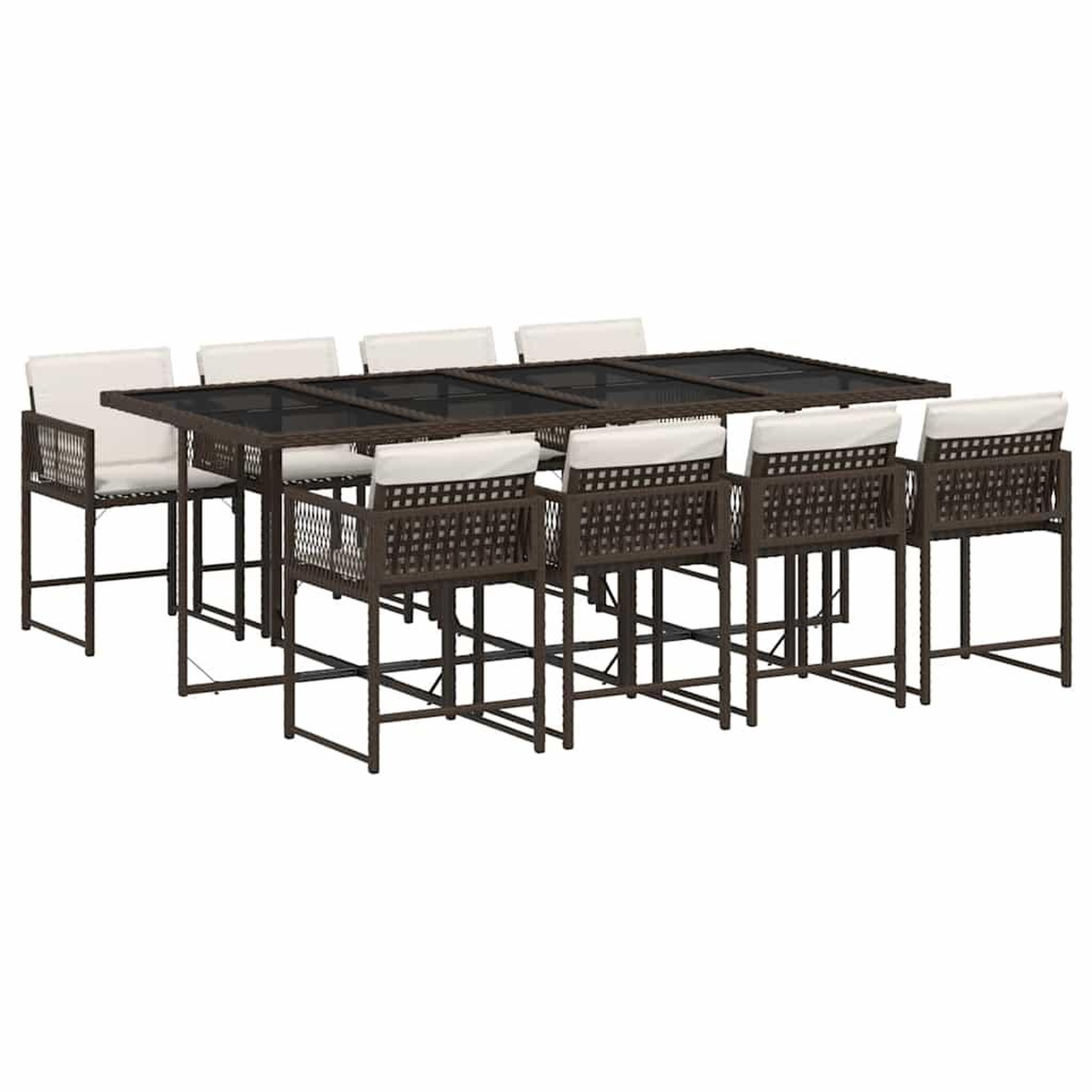 Voir la diapositive 2 : VIDAXL Ensemble a manger de jardin et coussins 9 pcs marron poly rotin