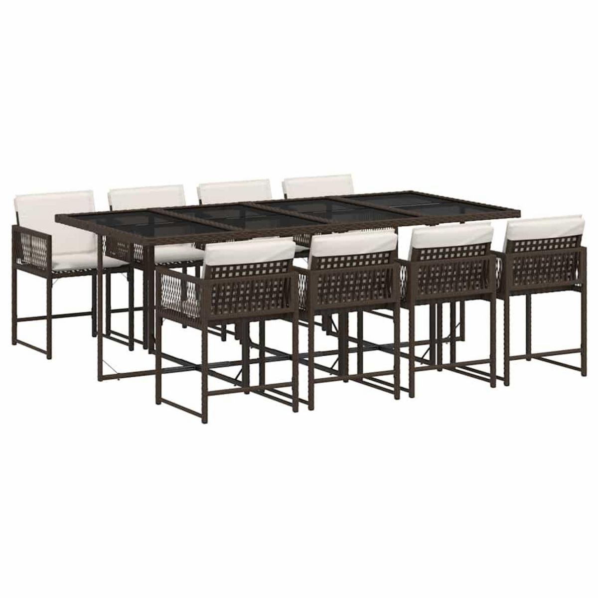 VIDAXL Ensemble a manger de jardin et coussins 9 pcs marron poly rotin