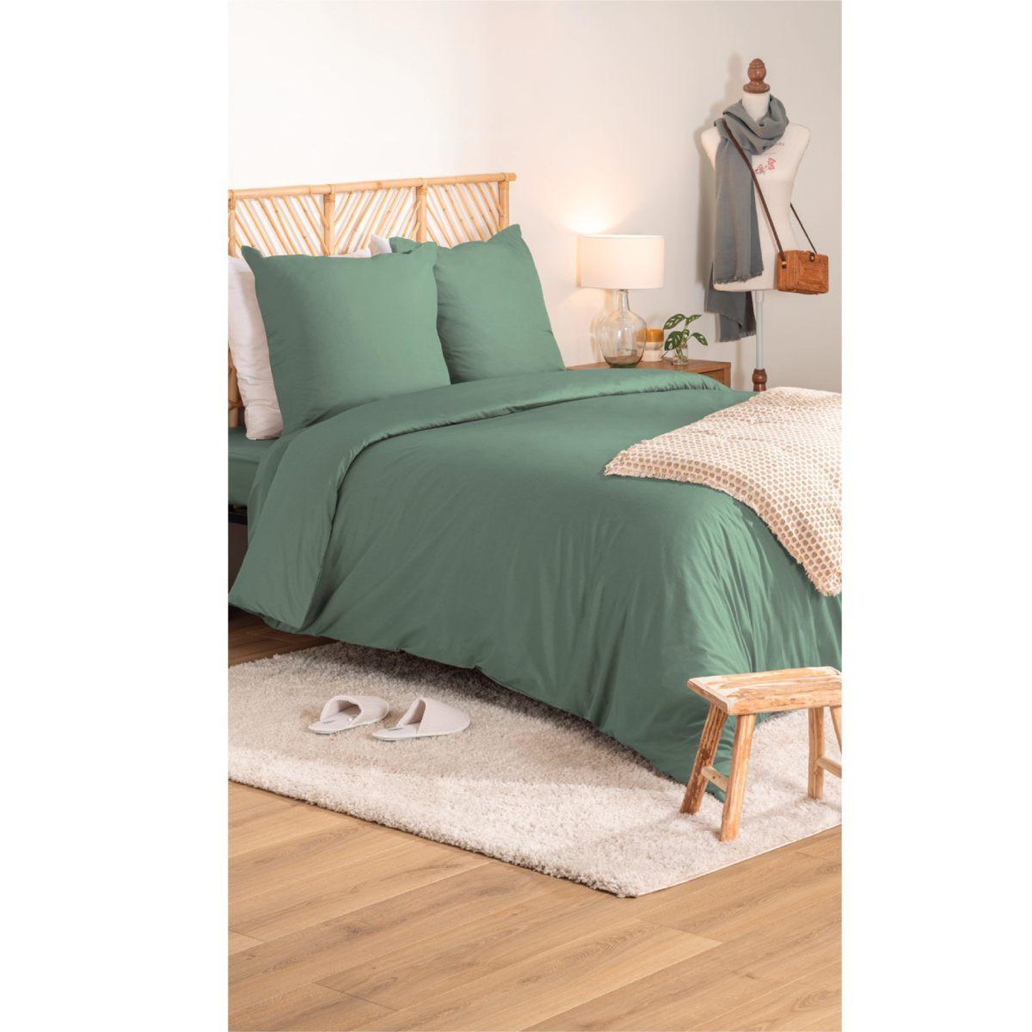Voir la diapositive 3 : ATMOSPHERA Parure de lit 3 pièces  percale  260x240cm tilleul