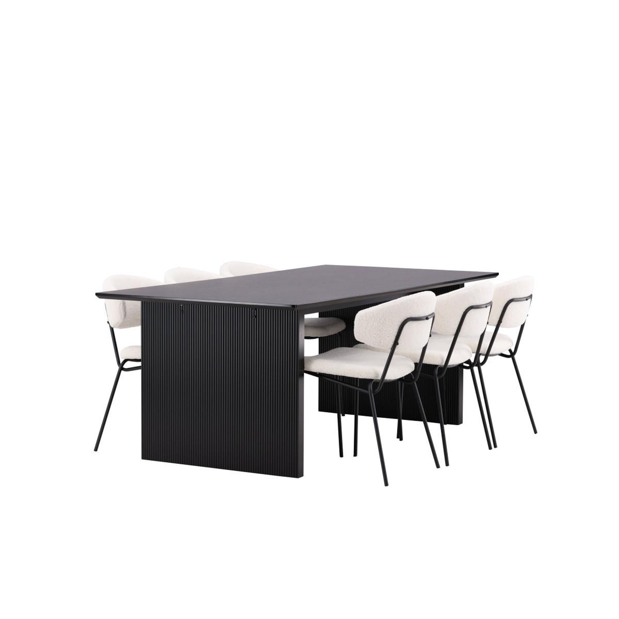 Voir la diapositive 4 : Paris Prix Ensemble table à manger & 6 chaises  vail & chico  200cm blanc crème & noir
