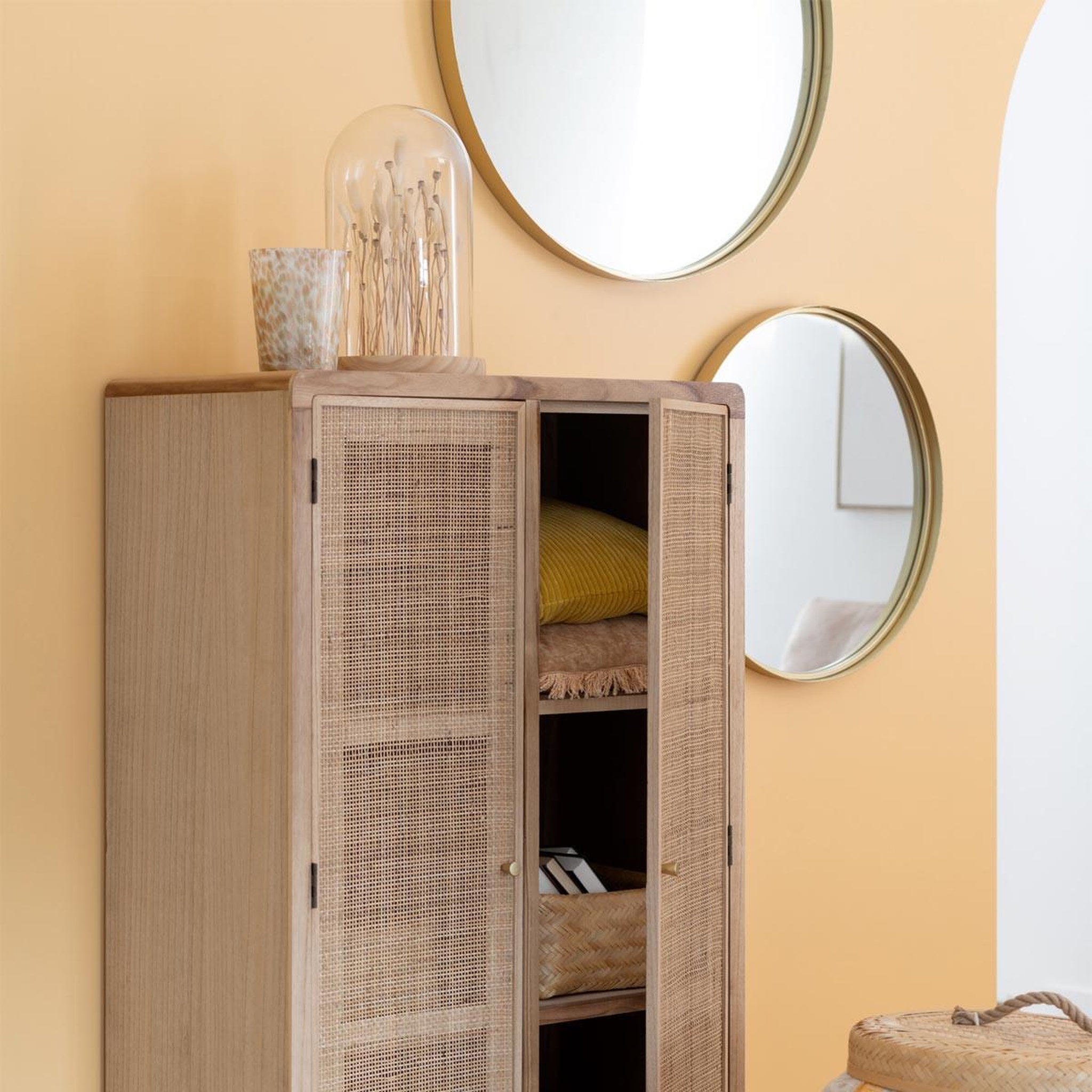Voir la diapositive 5 : J-LINE Miroir Mural Rond Design  Bord Métal  110cm Or