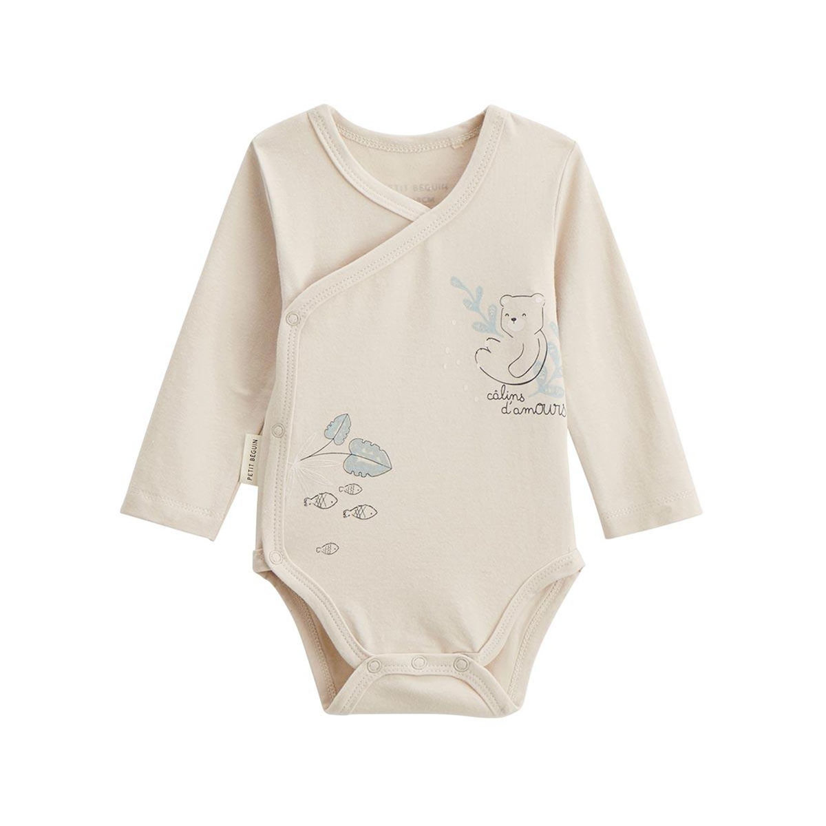 Petit Béguin Lot de 2 bodies bébé manches longues ouverture croisée Câlins