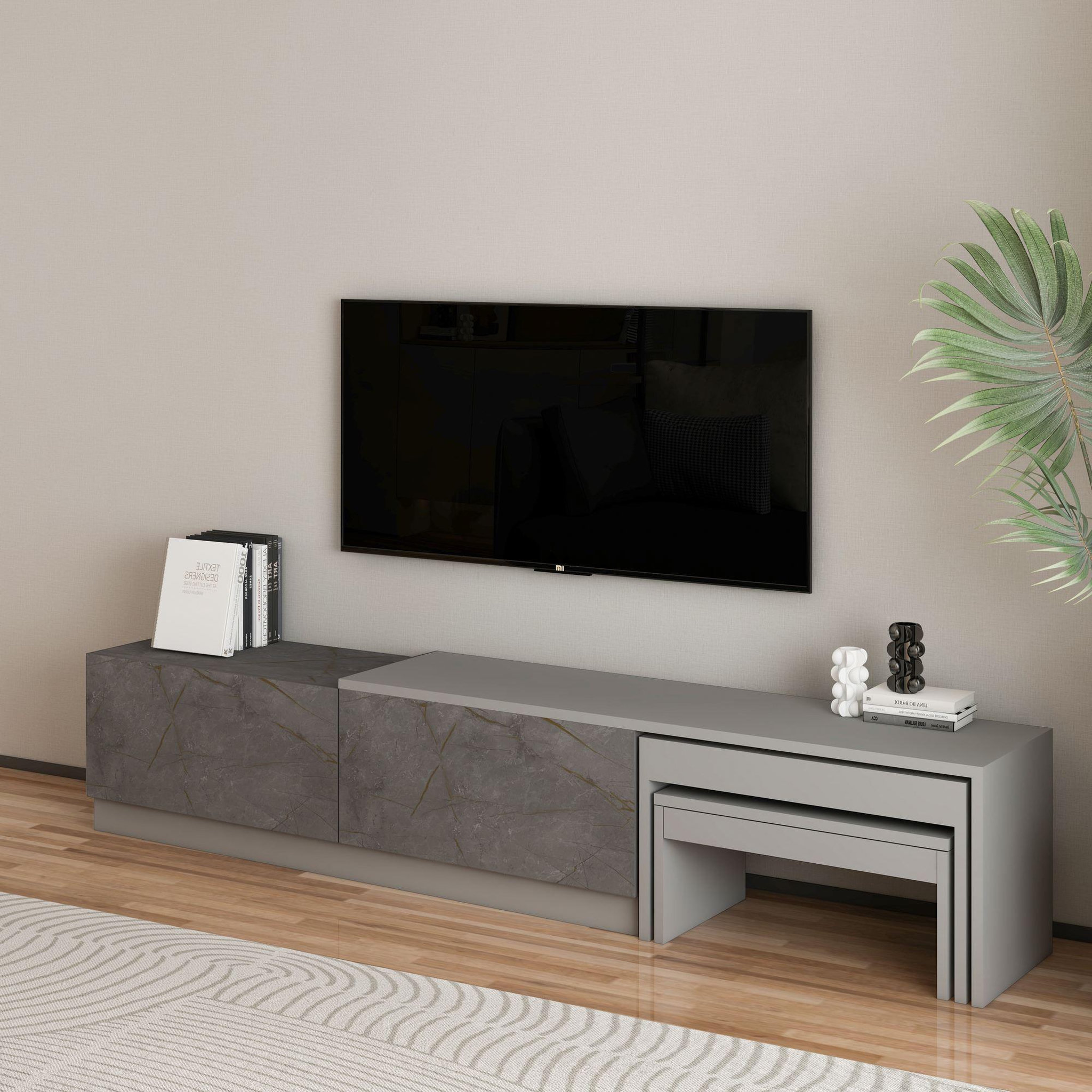 Voir la diapositive 4 : Habitat et Jardin Meuble tv en bois  nest  - 180 x 30 x 36 cm - gris