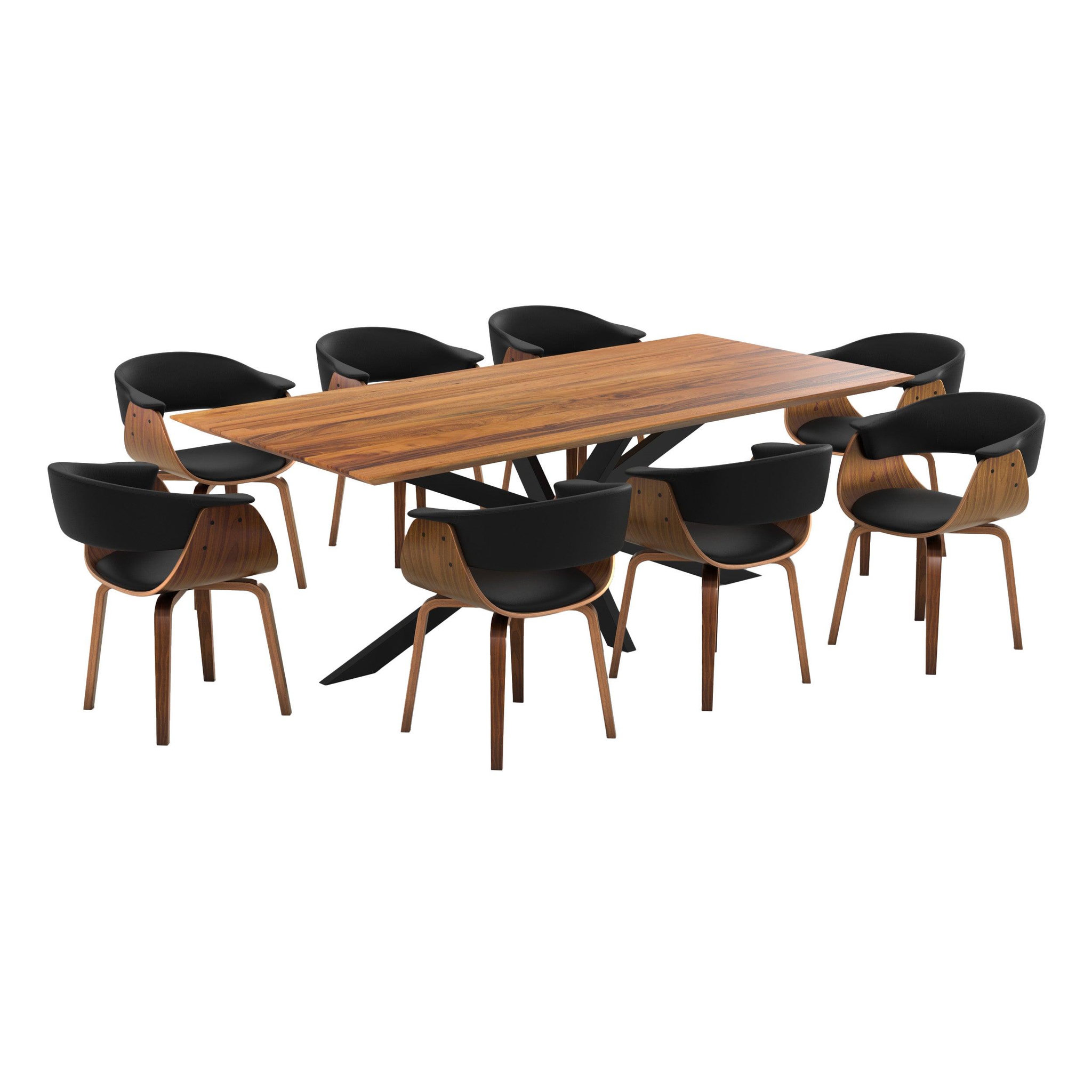 MAISON PAVANE Table et chaises 8 personnes en cuir synthetique noir et bois-Piada