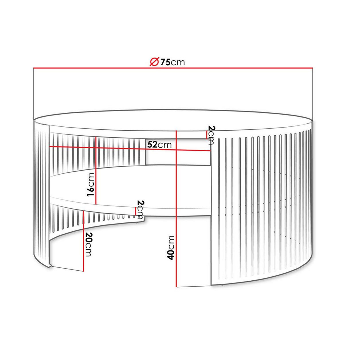 BEST MOBILIER Cruz - table basse ronde - blanc et noir - 1 niche - 75 cm