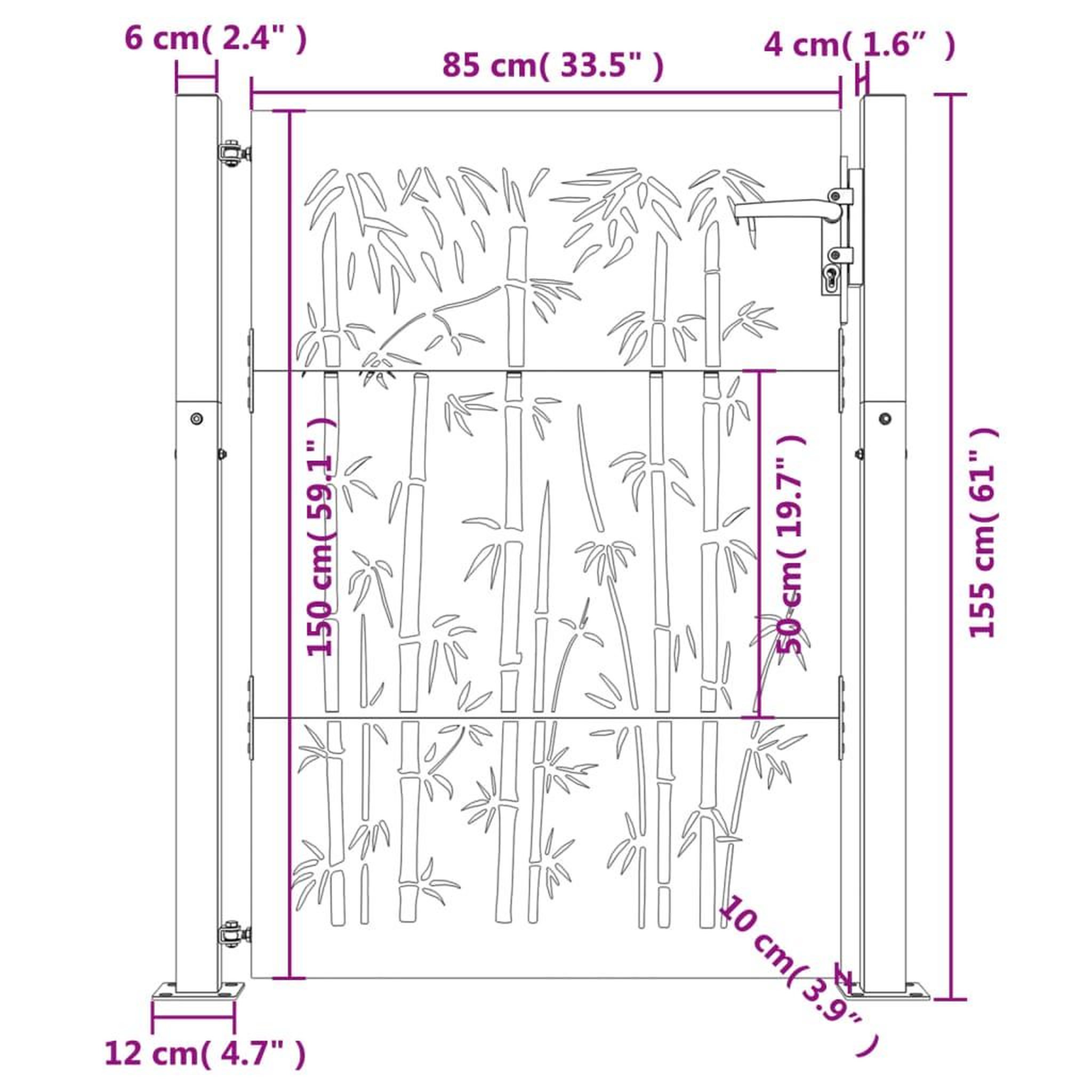 Voir la diapositive 6 : VIDAXL Portail de jardin 105x155 cm acier corten design de bambou