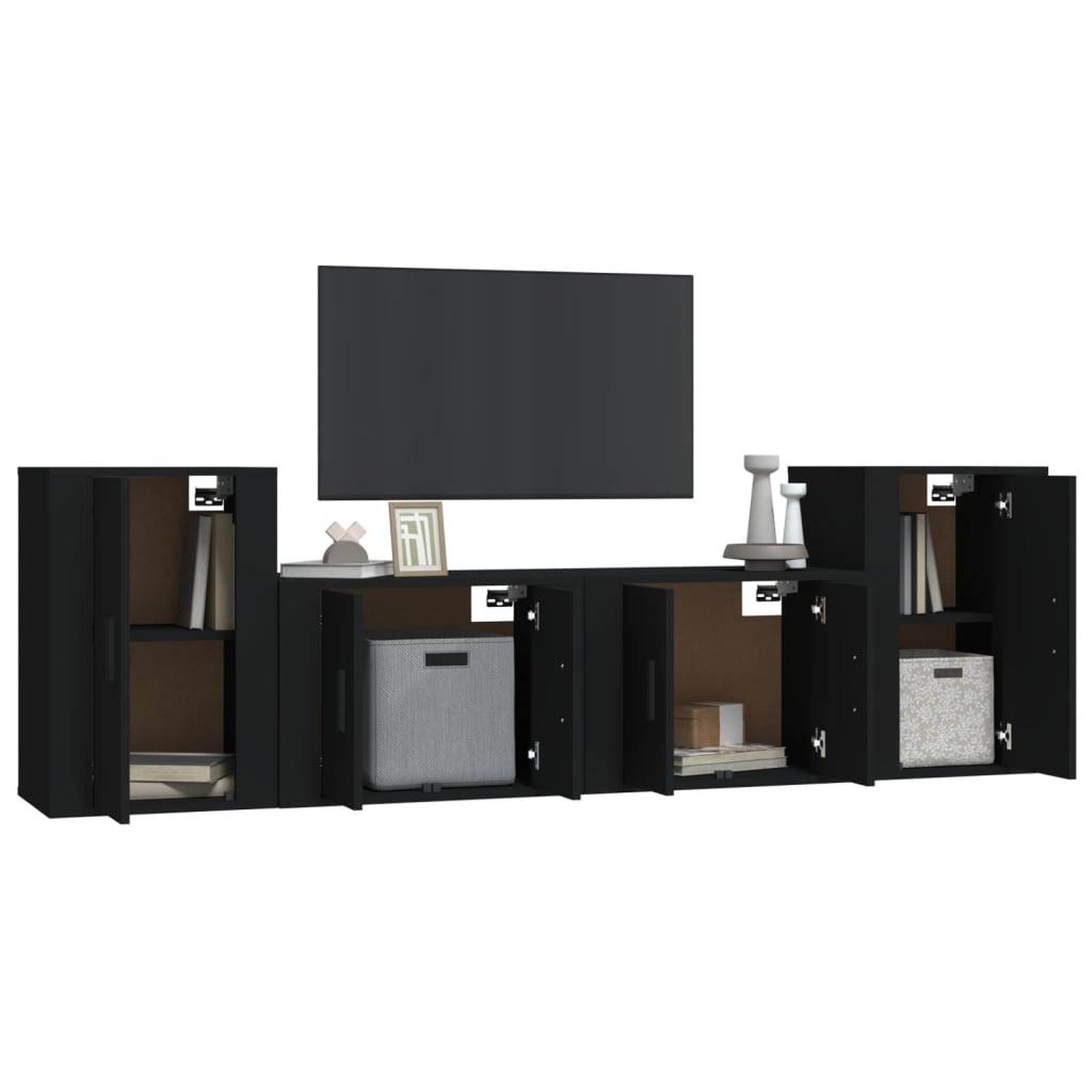 Voir la diapositive 3 : VIDAXL Ensemble de meubles TV 4 pcs Noir Bois d'ingenierie