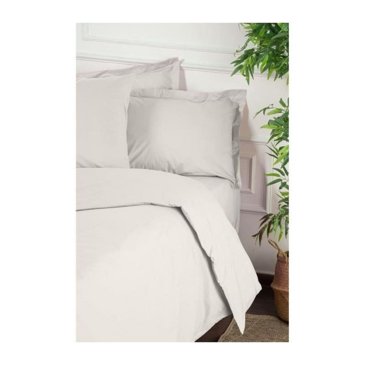 GENERIQUE Parure de lit - 1 housse de couette 220 x 240 cm + 2 taies d'oreiller 60 x 60 cm - 100% coton renforcé - Blanc