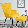 Voir la diapositive 2 : ID MARKET Fauteuil scandinave ANIA avec repose pieds velours jaune