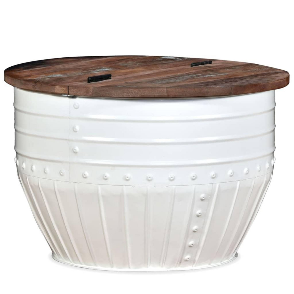 VIDAXL Table basse Bois de recuperation massif Blanc Forme de baril