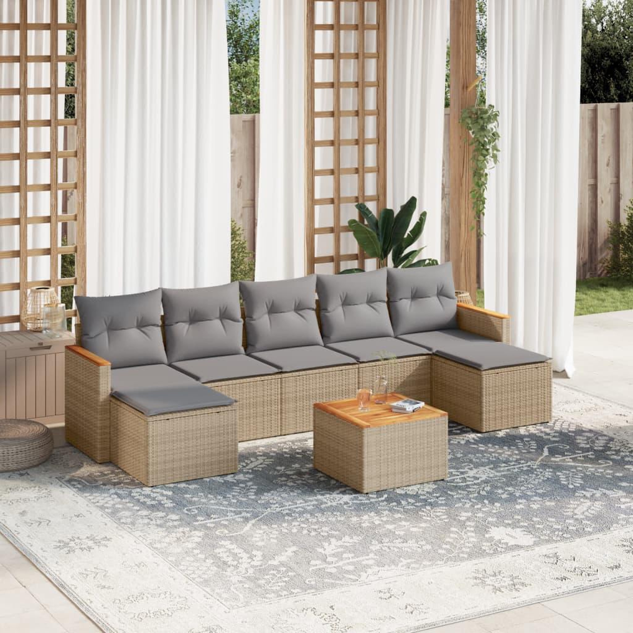 VIDAXL Salon de jardin avec coussins 8pcs melange beige resine tressee